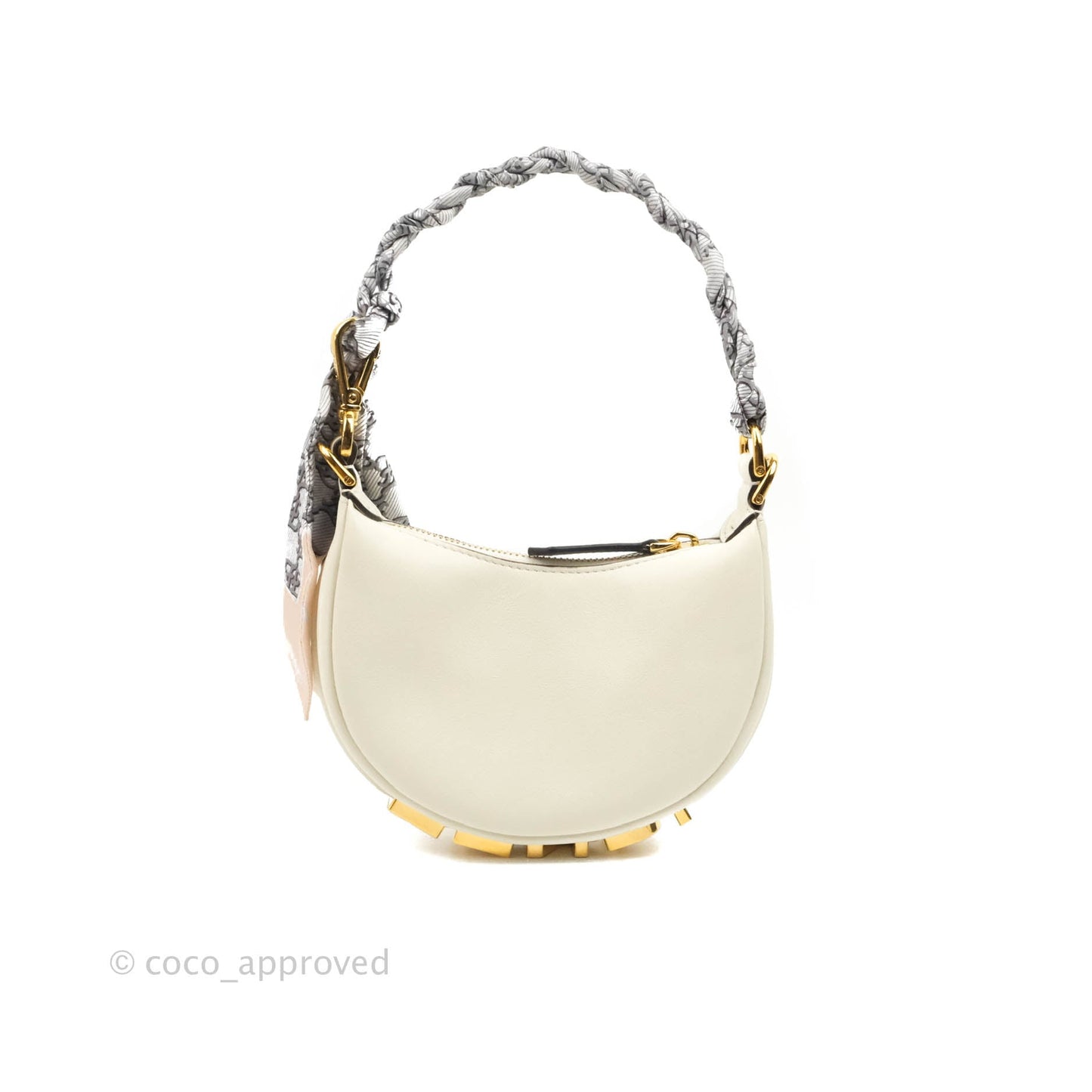 Fendi Nano Fendigraphy Hobo Bag White Gold Hardware With Twilly