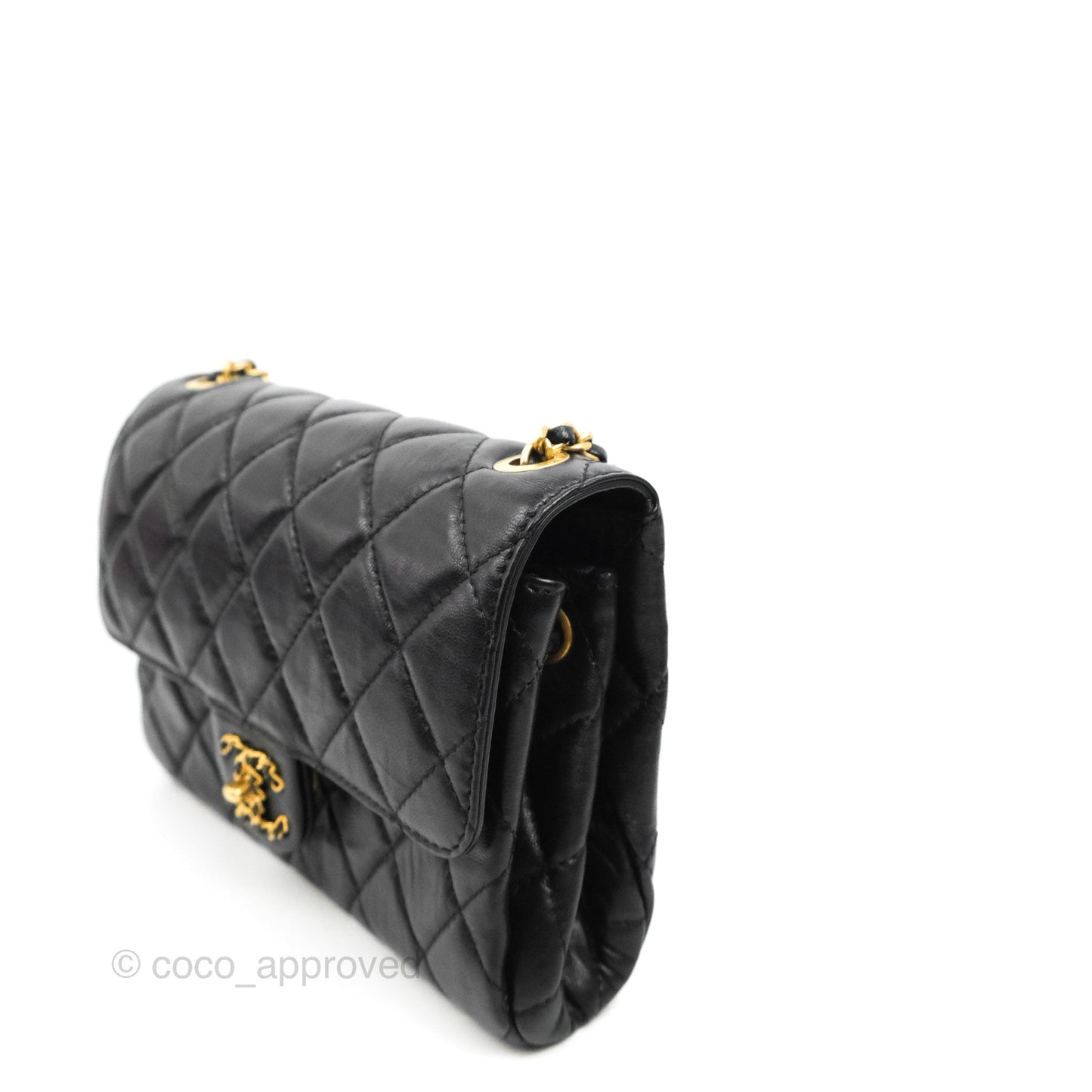 Chanel Flap Bag Black Lambskin Aged Gold Hardware