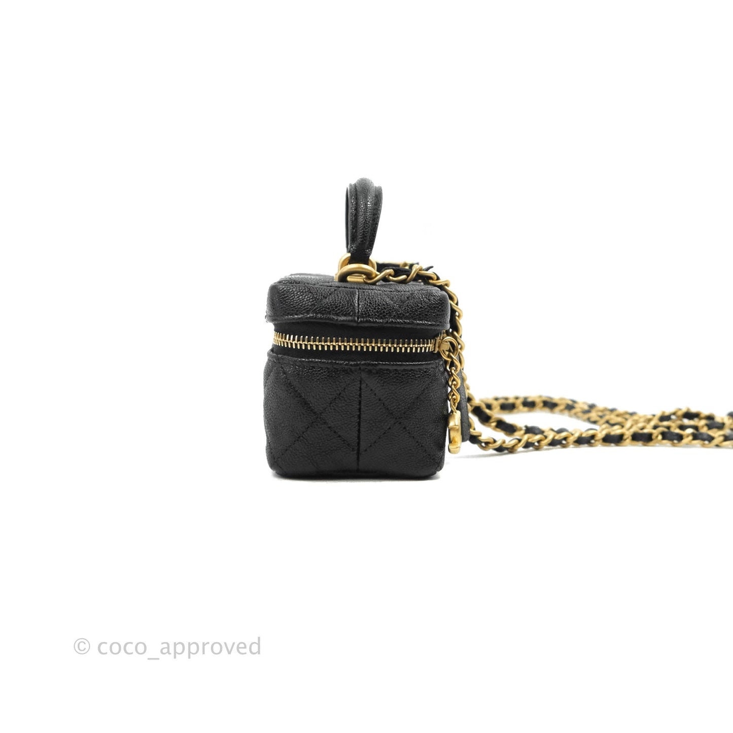 Chanel Quilted Mini Top Handle Vanity With Chain Black Caviar Aged Gold Hardware
