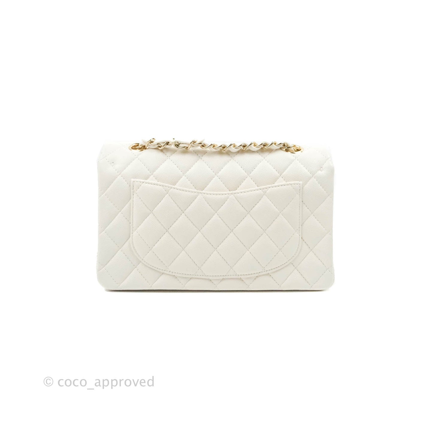 Chanel Small S/M Classic Quilted Flap White Caviar Gold Hardware 21S