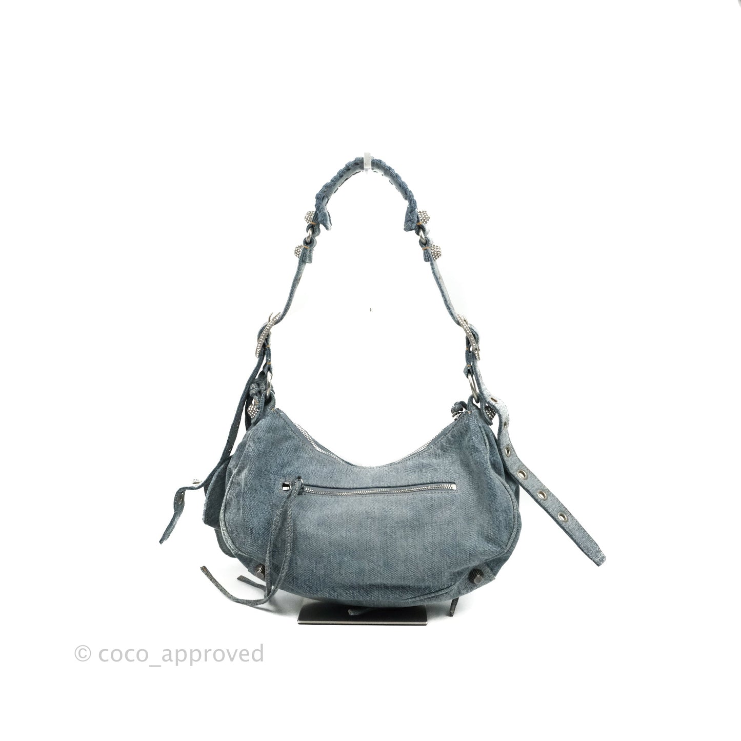 Balenciaga Le Cagole Small Embellished Denim Shoulder Bag
