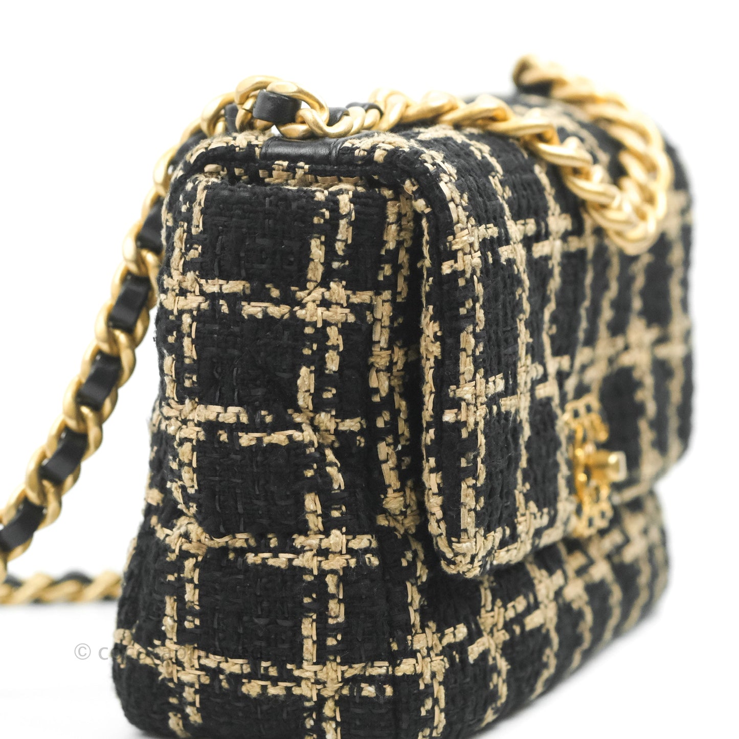 Chanel 19 Small Tweed Black Beige Mixed Hardware