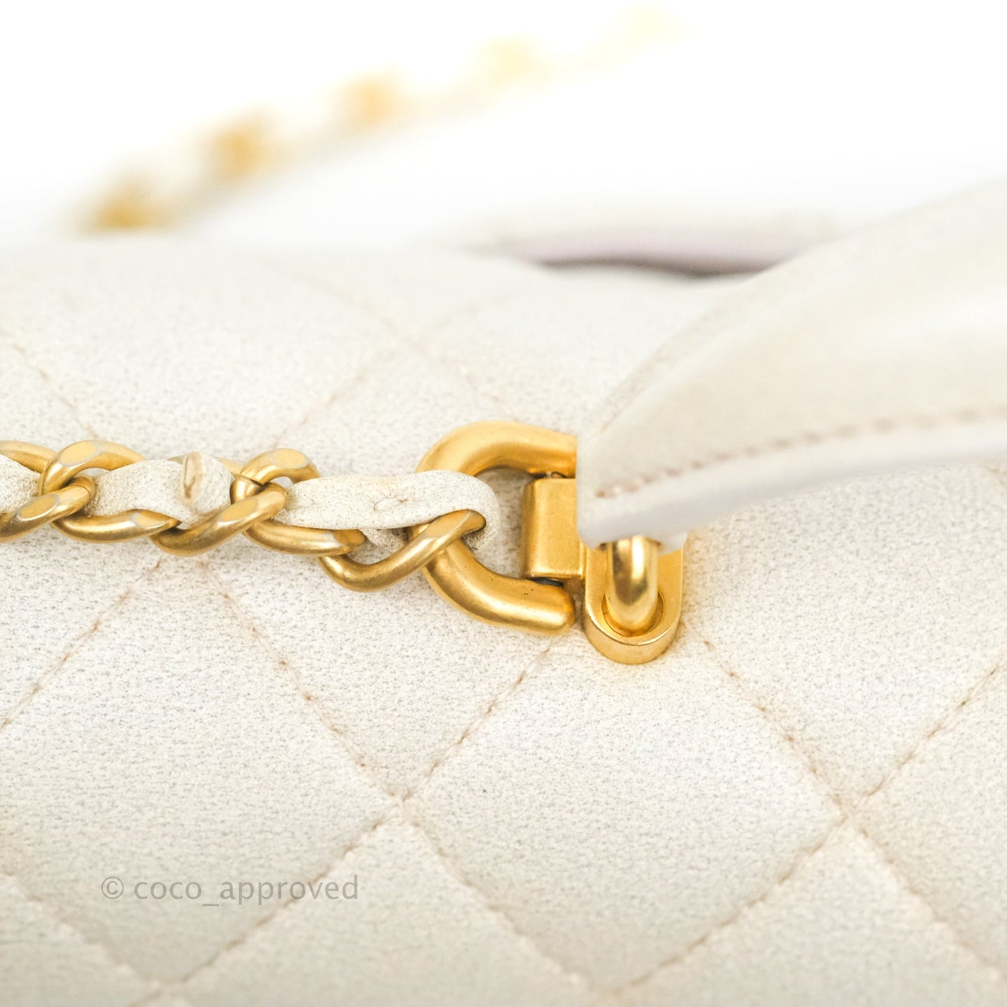 Chanel Top Handle Mini Rectangular Flap Bag Iridescent White Lambskin Aged Gold Hardware