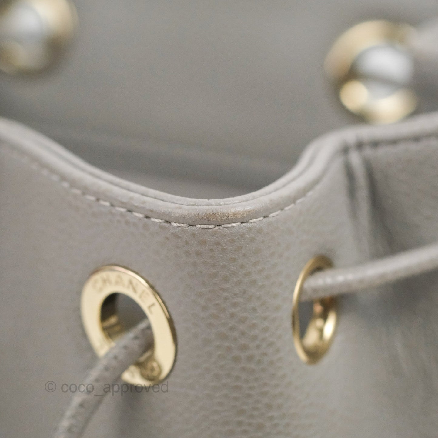 Chanel Business Affinity Drawstring Bucket Bag Grey Caviar Gold Hardware