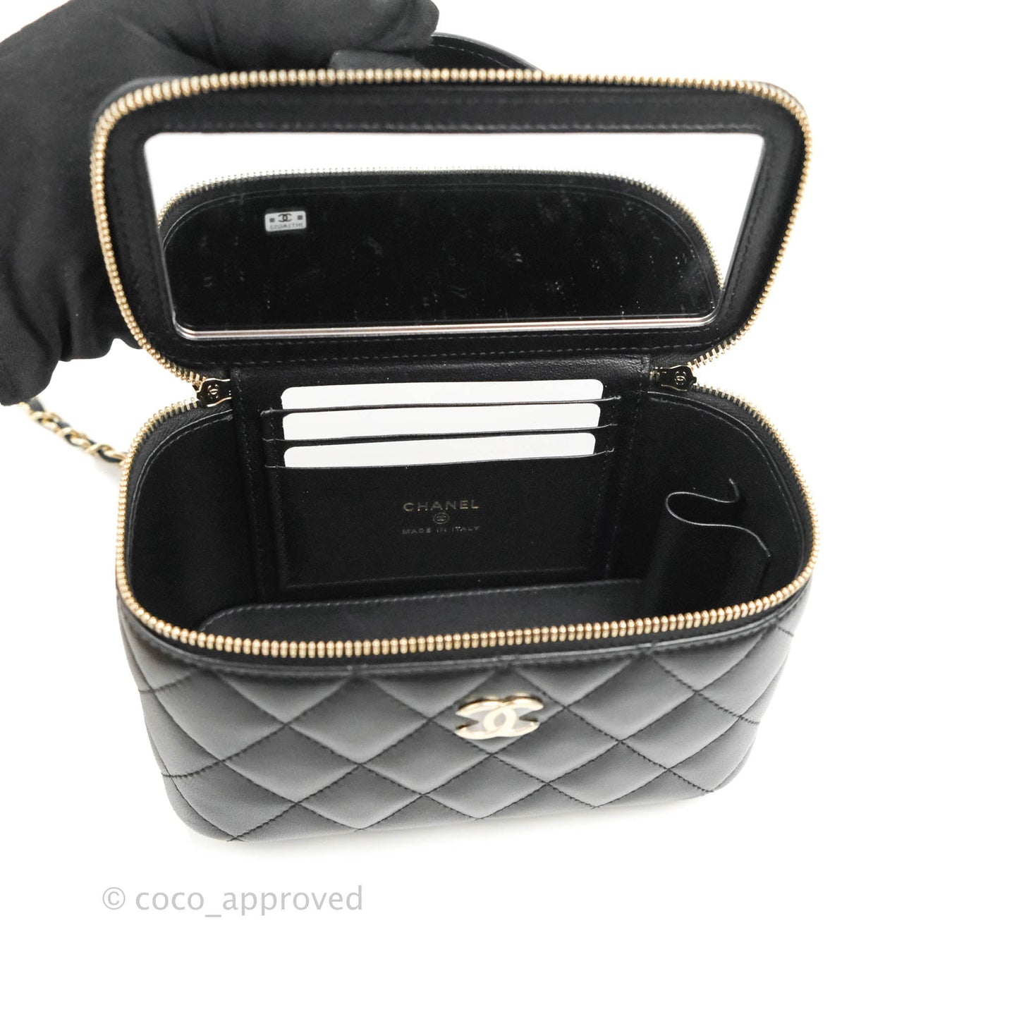 Chanel Vanity Rectangular Top Handle Black Lambskin Gold Hardware