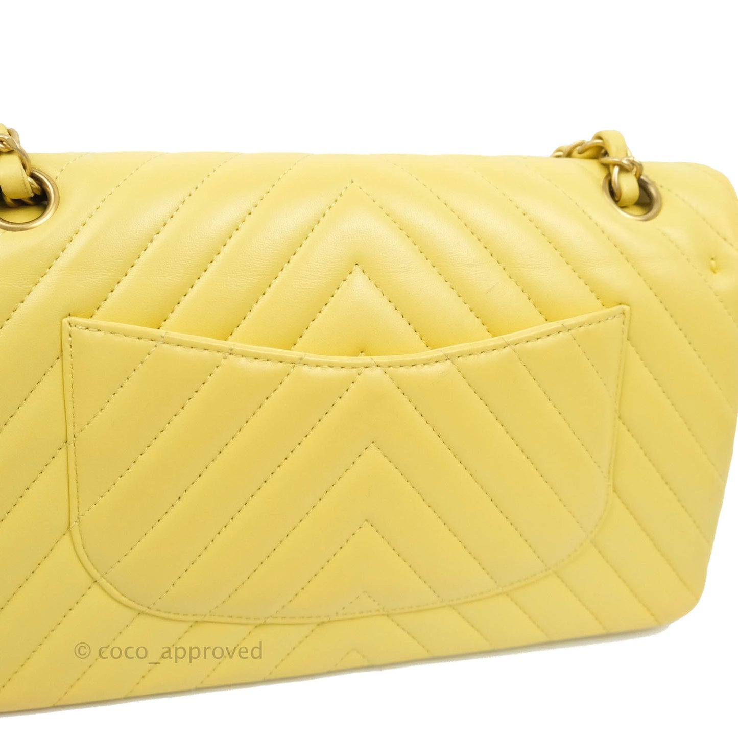 Chanel Classic M/L Medium Flap Chevron Yellow Lambskin Gold Hardware
