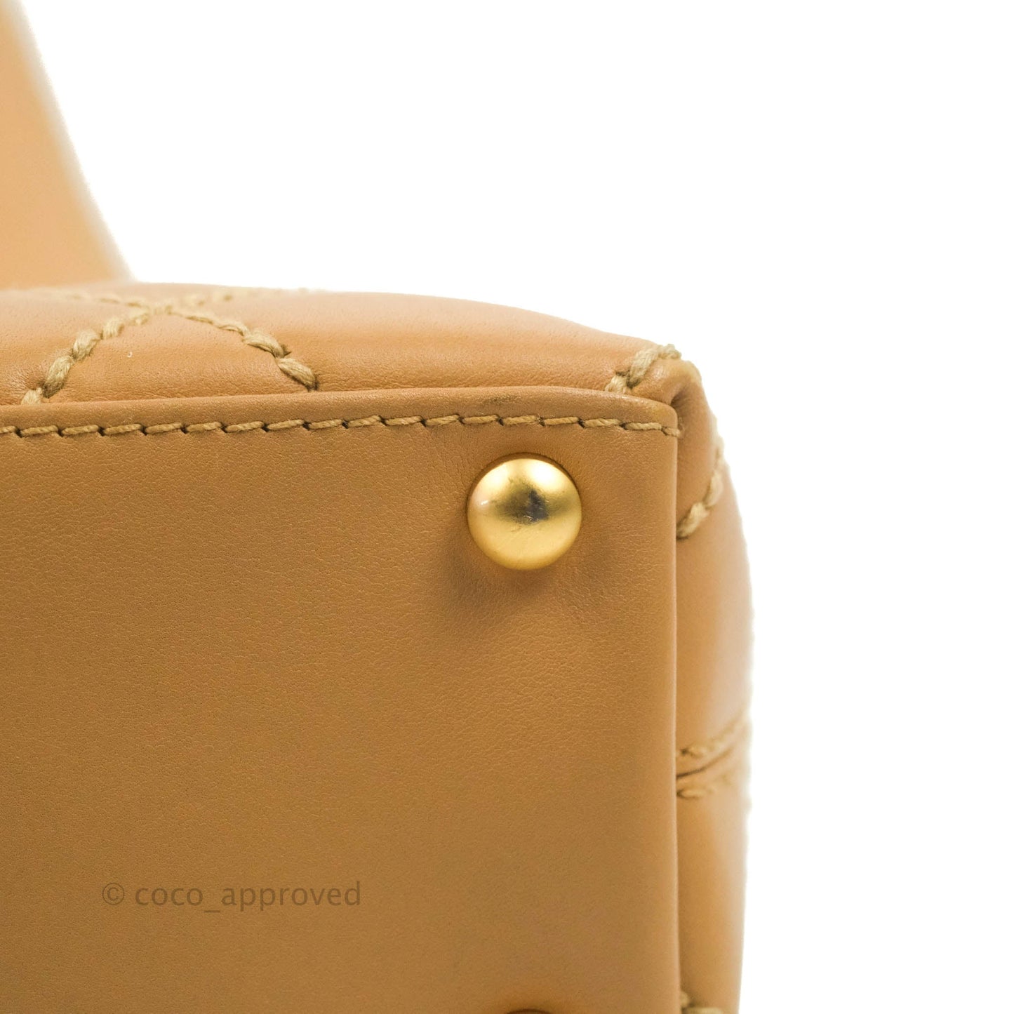 Chanel Vintage Quilted CC Tote Bag Beige Calfskin Gold Hardware