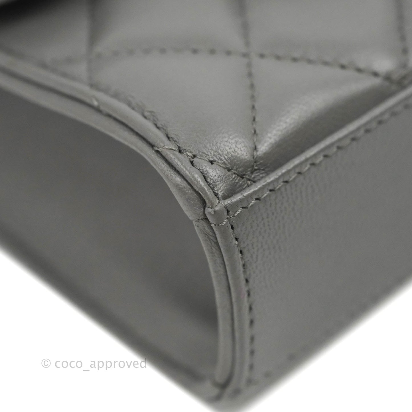 Chanel Mini Handle Clutch With Chain Grey Lambskin Gold Hardware