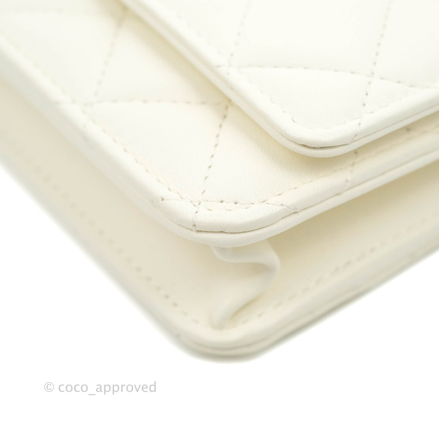 Chanel Quilted Pearl Crush Wallet on Chain WOC White Lambskin Aged Gold Hardware