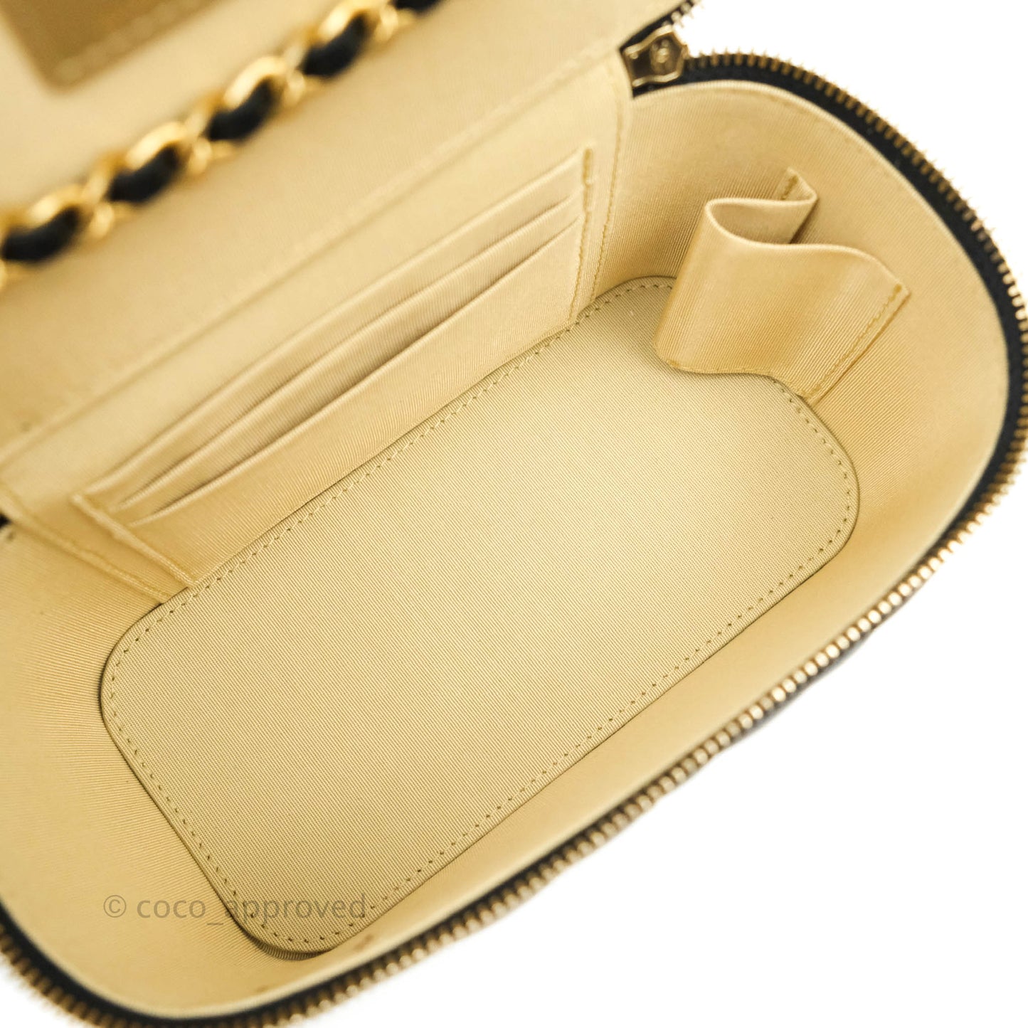Chanel Vanity with Pearl Crush Chain in Black Lambskin Aged Gold Hardware