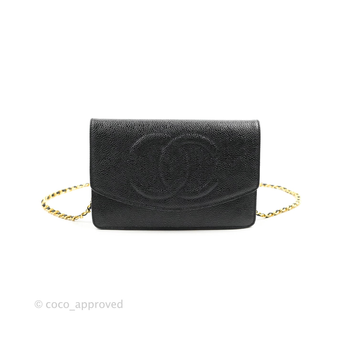 Chanel Vintage CC Wallet on Chain WOC Black Caviar Gold Hardware