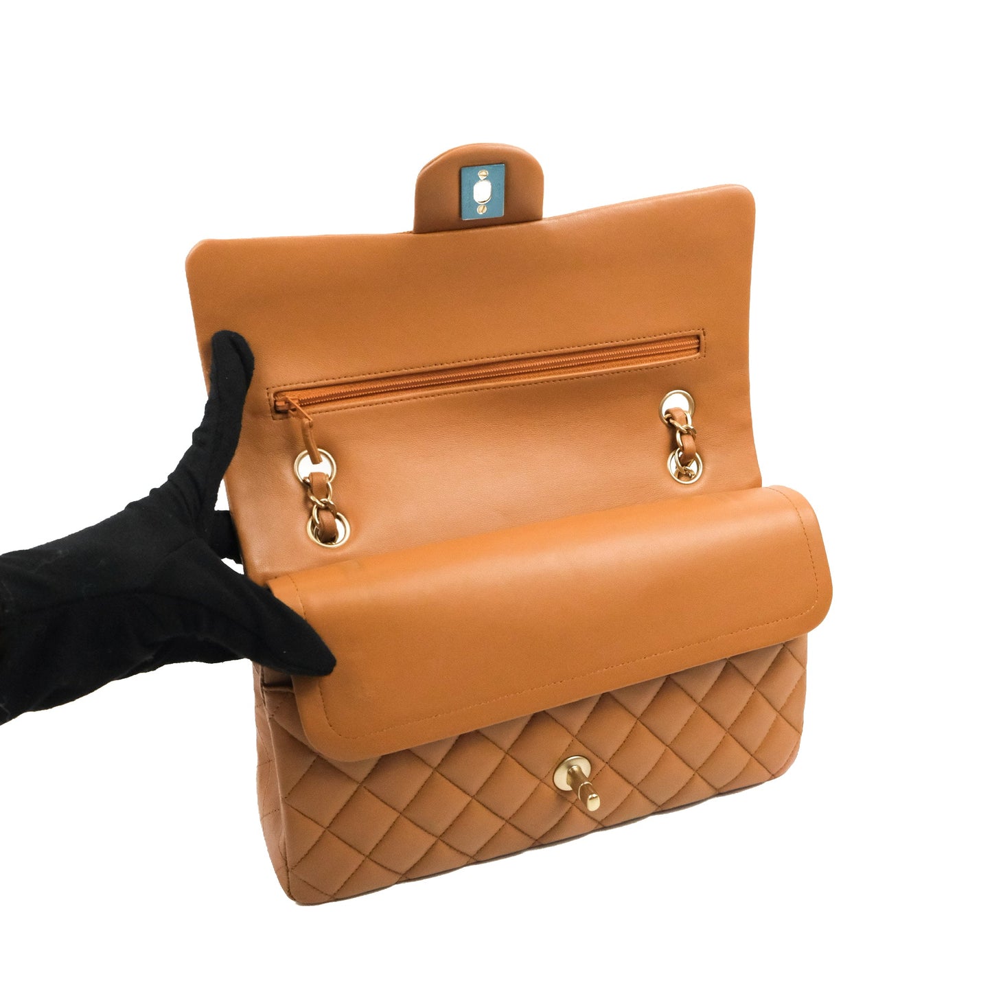 Chanel Classic M/L Medium Flap Quilted Dark Beige Caramel Lambskin Gold Hardware