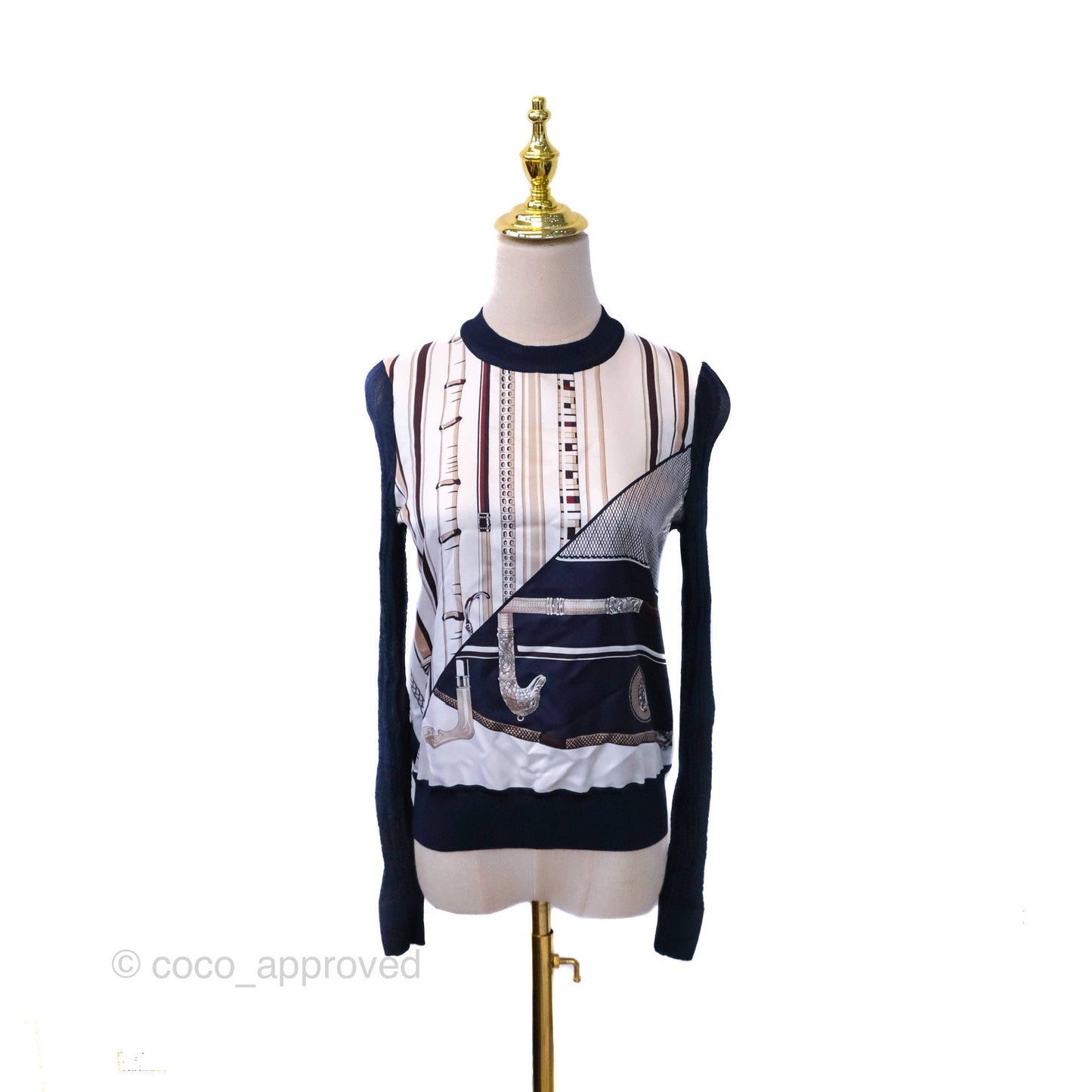 Hermes "Cannes et Cannes" Long-sleeve Twillaine Sweater Size 34