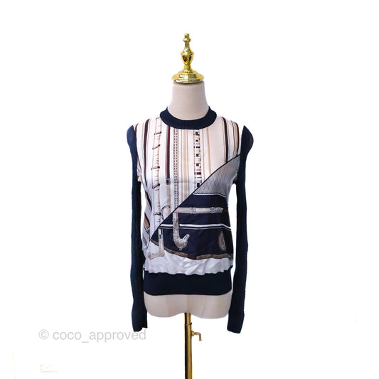 Hermes "Cannes et Cannes" Long-sleeve Twillaine Sweater Size 34