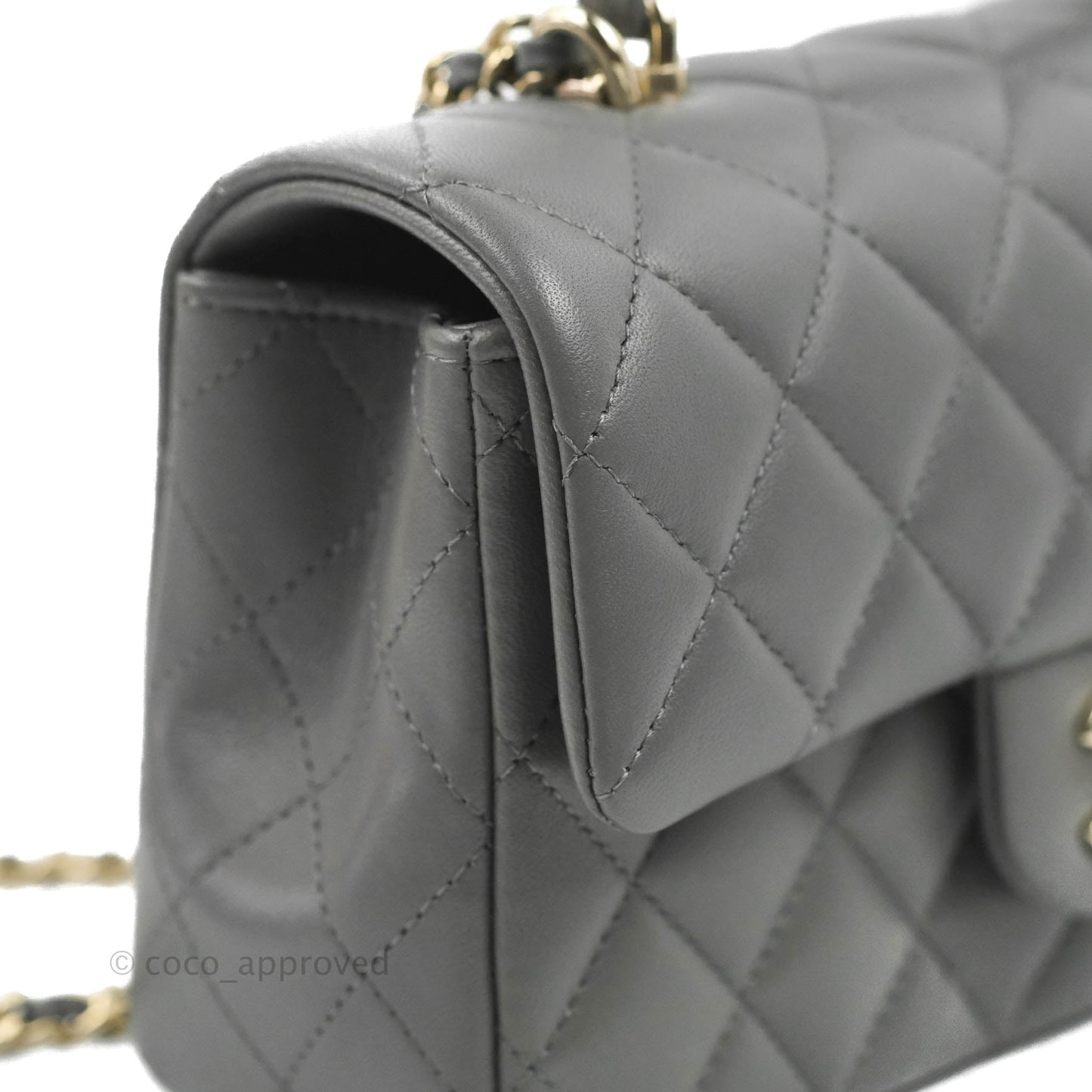 Chanel Top Handle Mini Rectangular Flap Bag Grey Lambskin Gold Hardware