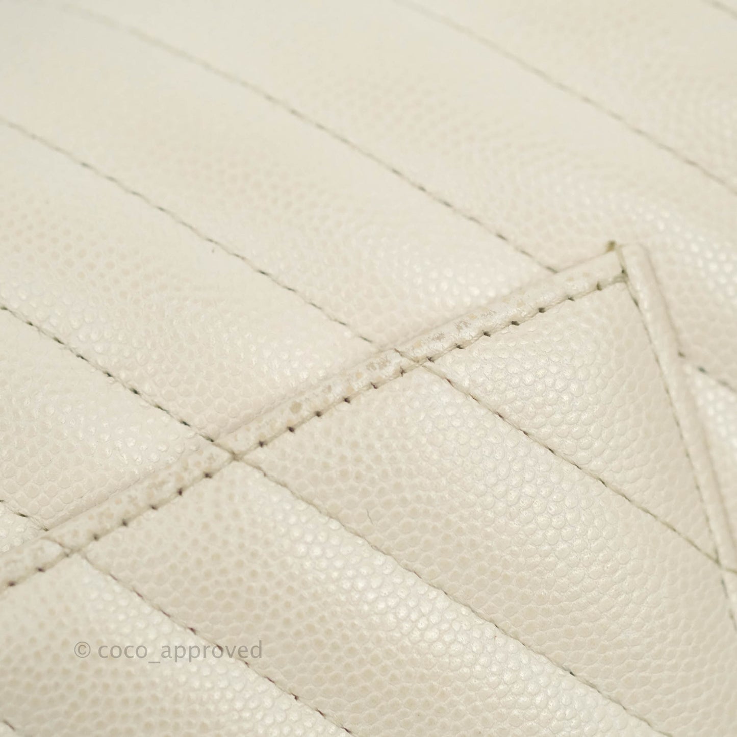 Chanel Classic M/L Medium Double Flap Chevron Ivory Caviar Gold Hardware