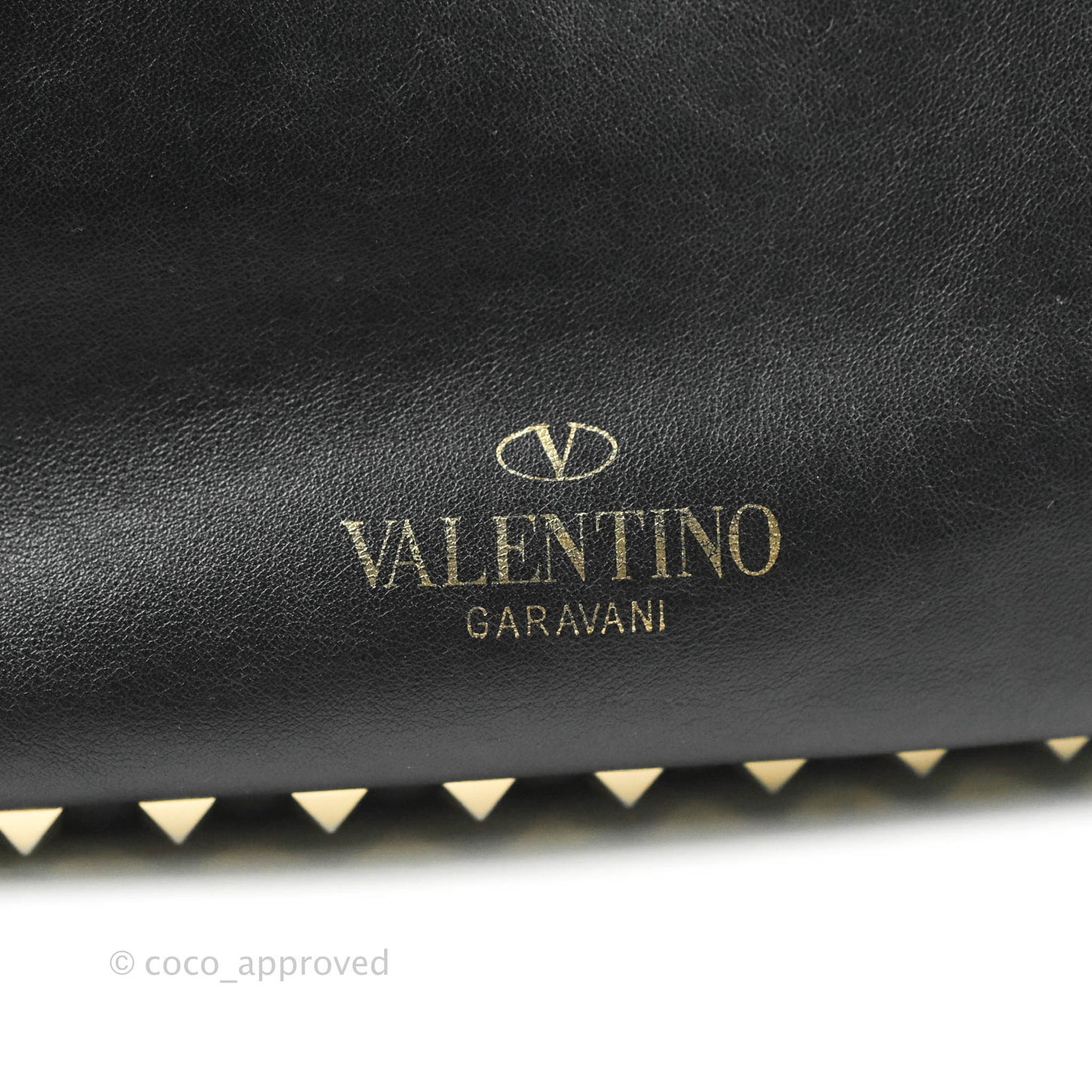 Valentino Garavani Small Trapeze Rockstud Black Grained Calfskin Gold Hardware