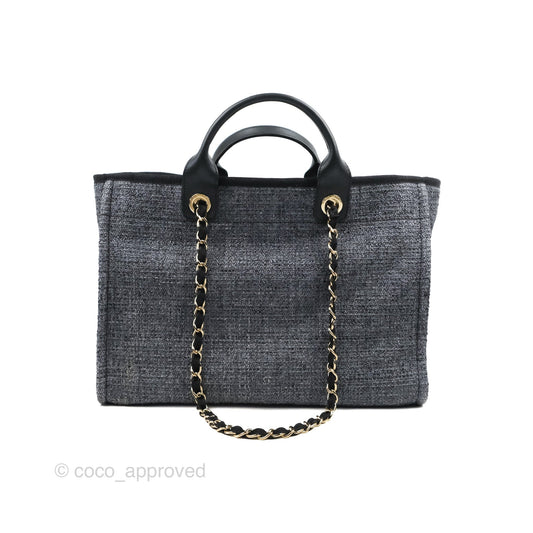 Chanel Large Deauville Charcoal Grey Canvas Gold Hardware