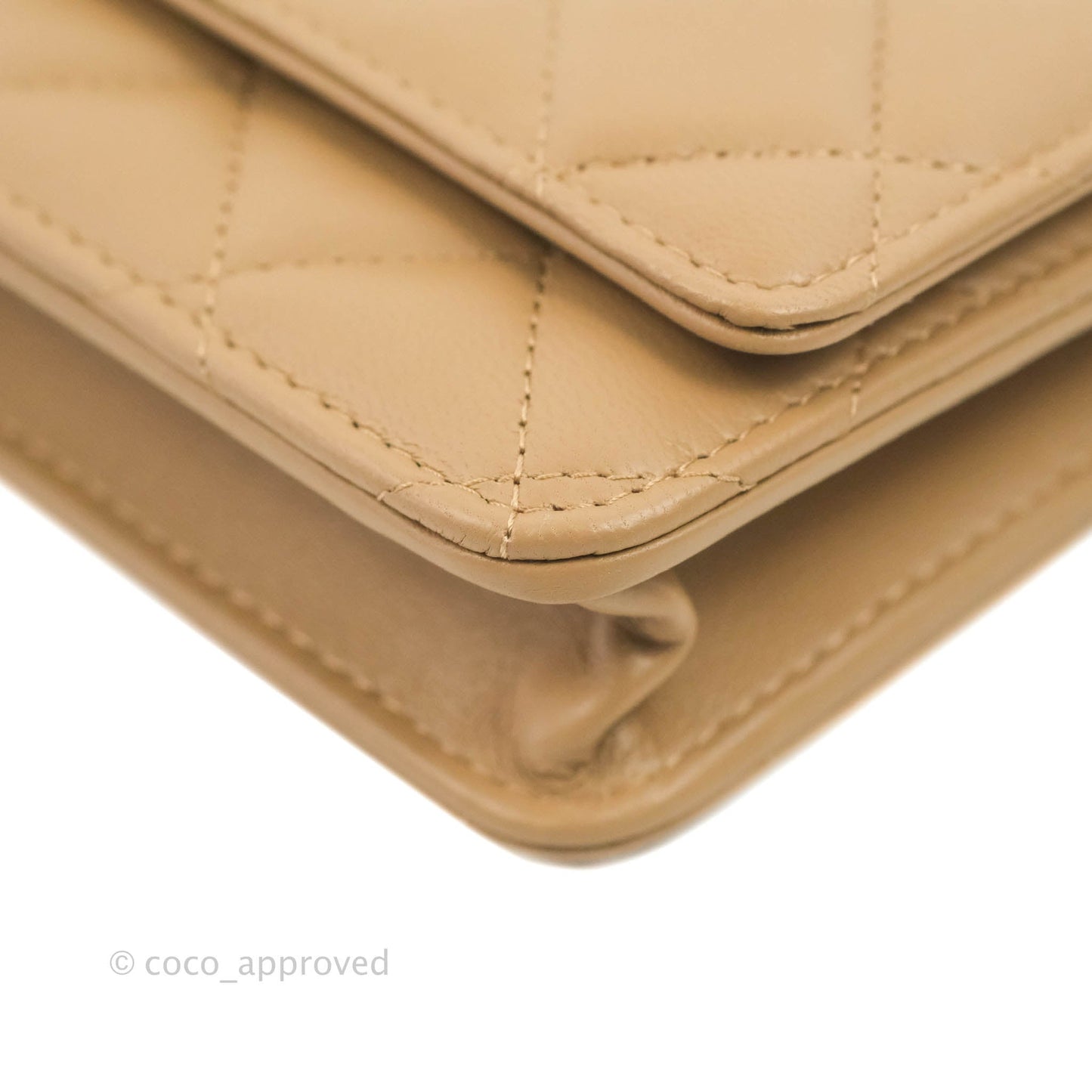 Chanel Quilted Pearl Crush Wallet on Chain WOC Beige Lambskin Aged Gold Hardware 22B