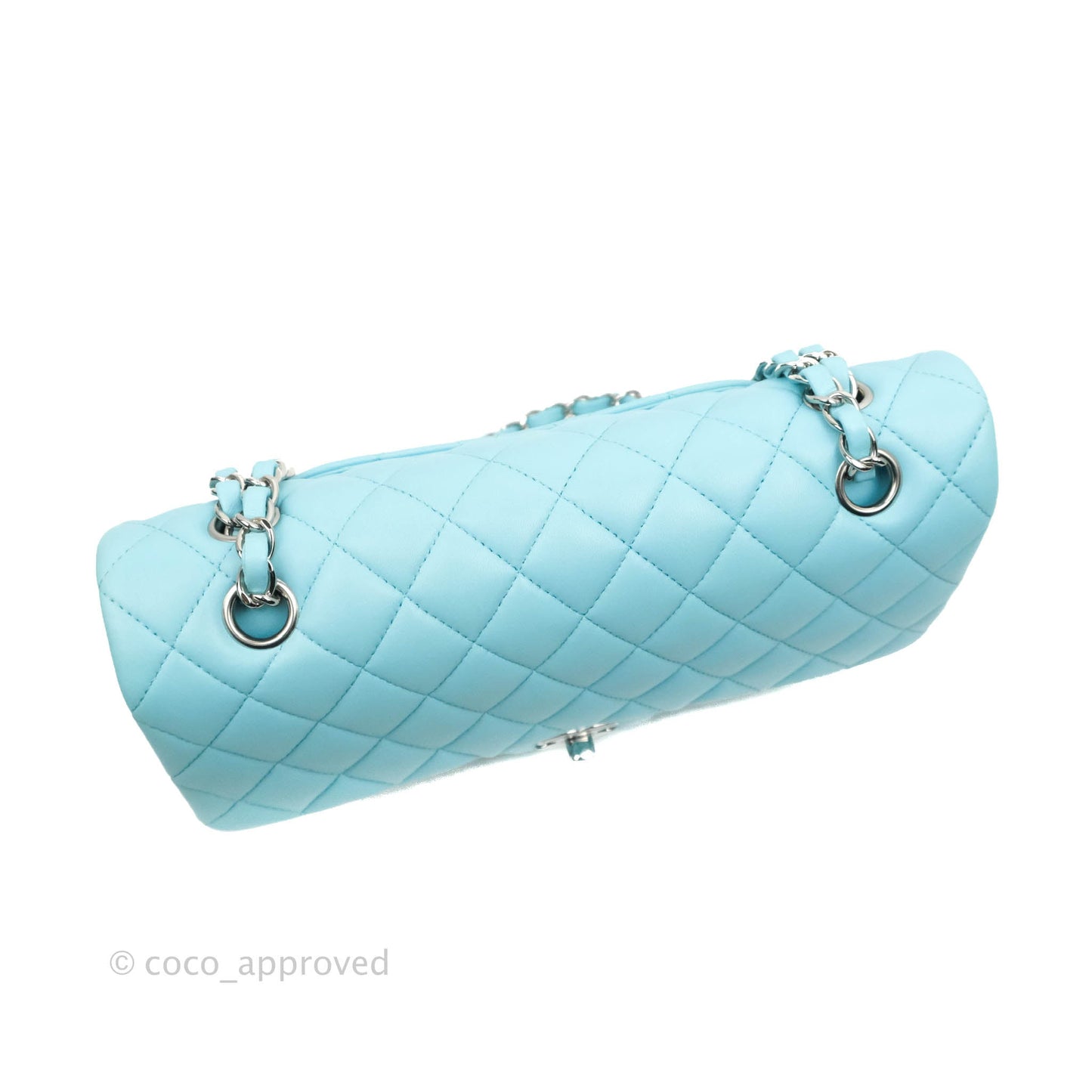 Chanel Classic M/L Medium Double Flap Tiffany Neon Blue Lambskin Silver Hardware 21S
