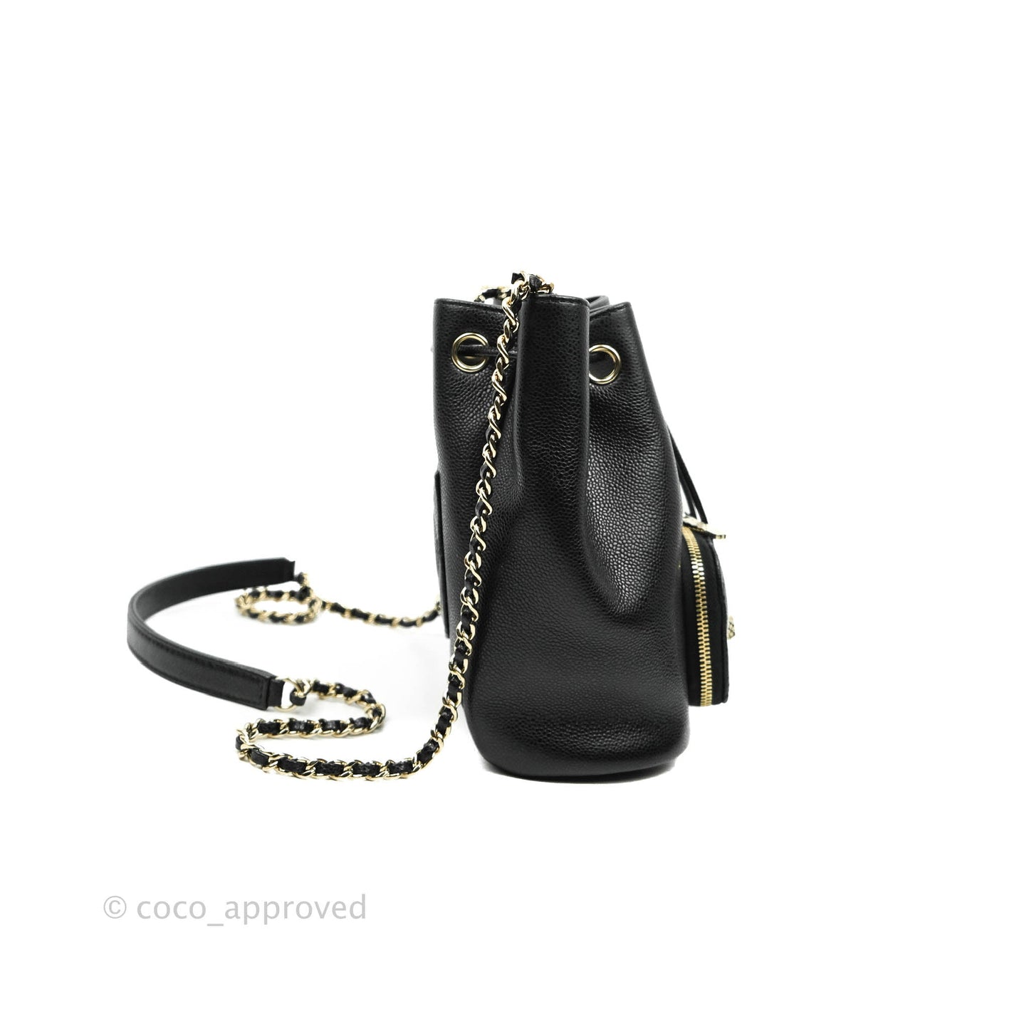 Chanel Business Affinity Drawstring Bucket Bag Black Caviar Gold Hardware 21P