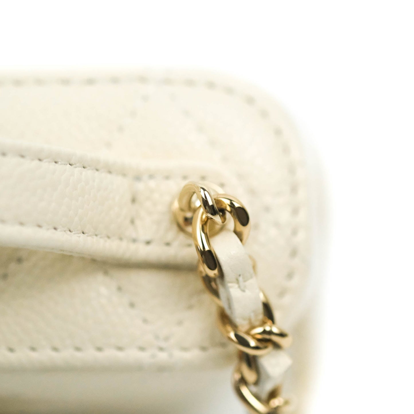 Chanel Quilted Small Handle With Care Vanity Case With Chain White Caviar Gold Hardware