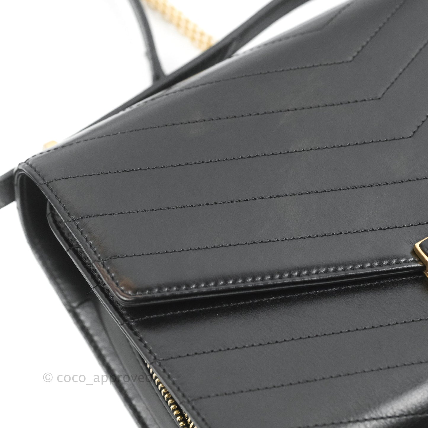 Chanel Medal Envelope Flap Bag Chevron Black Calfskin Aged Gold Hardware