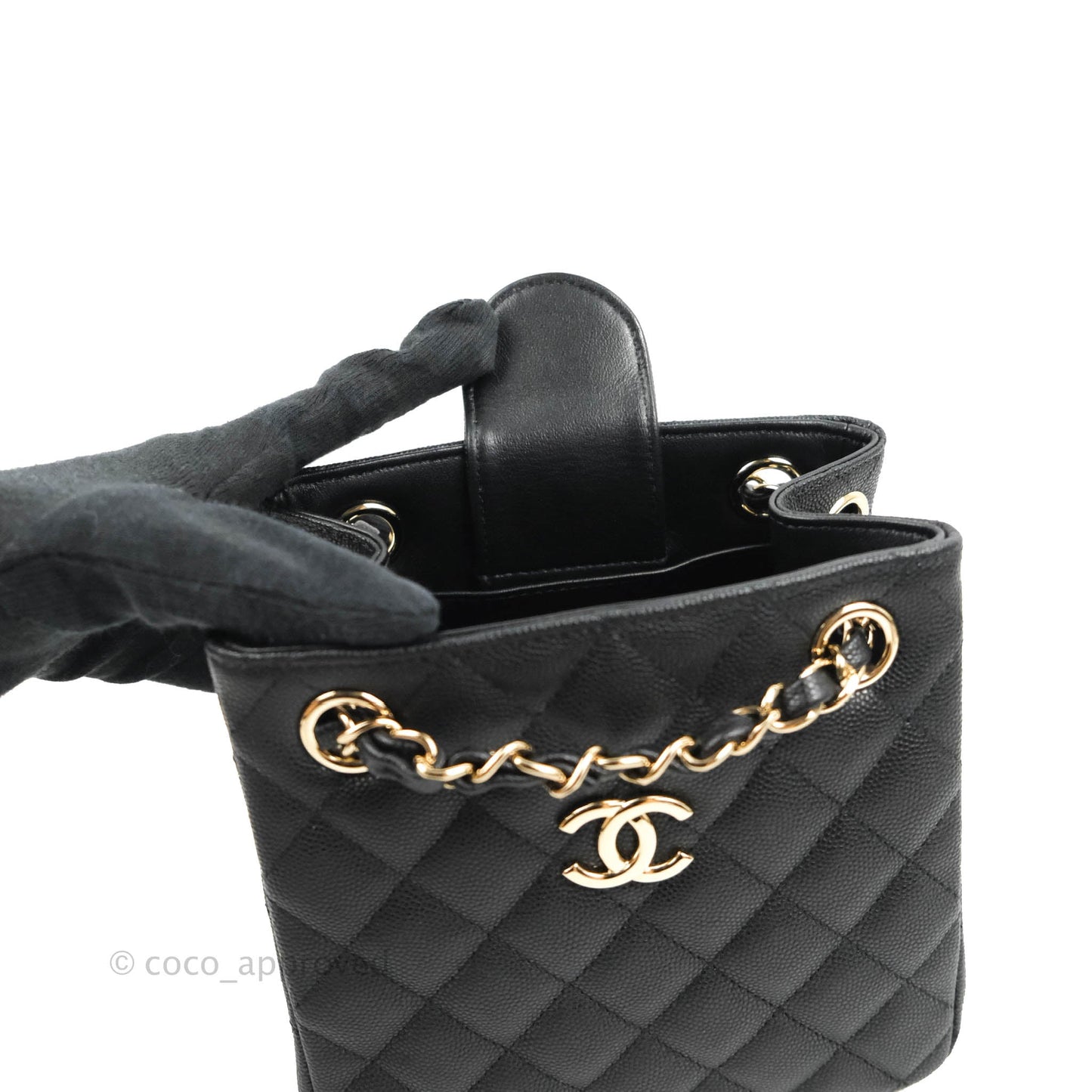 Chanel Mini Bucket Tote Black Caviar Gold Hardware 22S