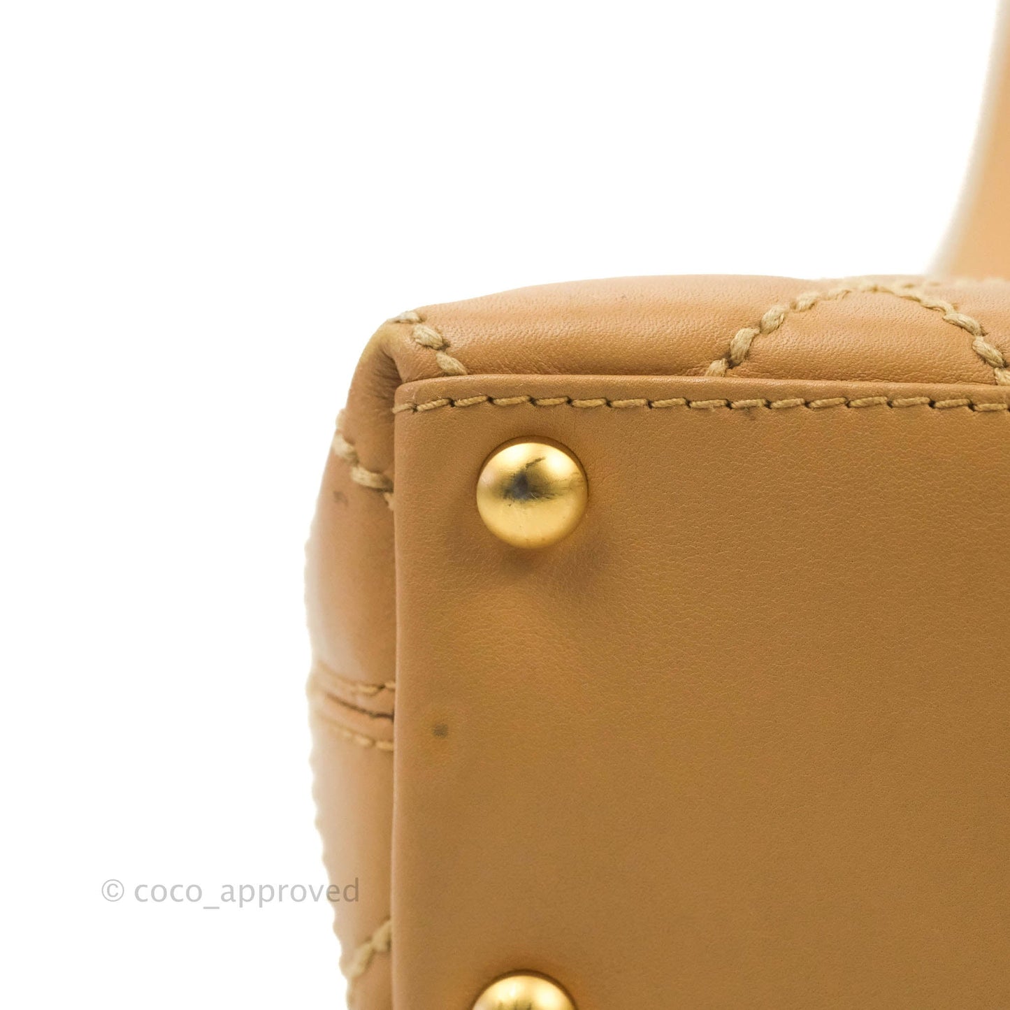 Chanel Vintage Quilted CC Tote Bag Beige Calfskin Gold Hardware