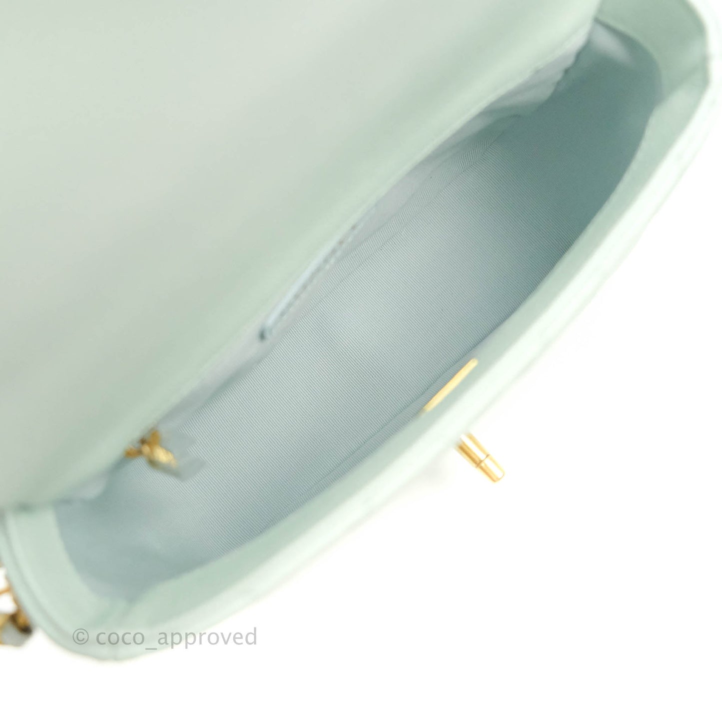 Chanel Quilted My Perfect Mini Iridescent Mint Green Caviar Aged Gold Hardware 21K