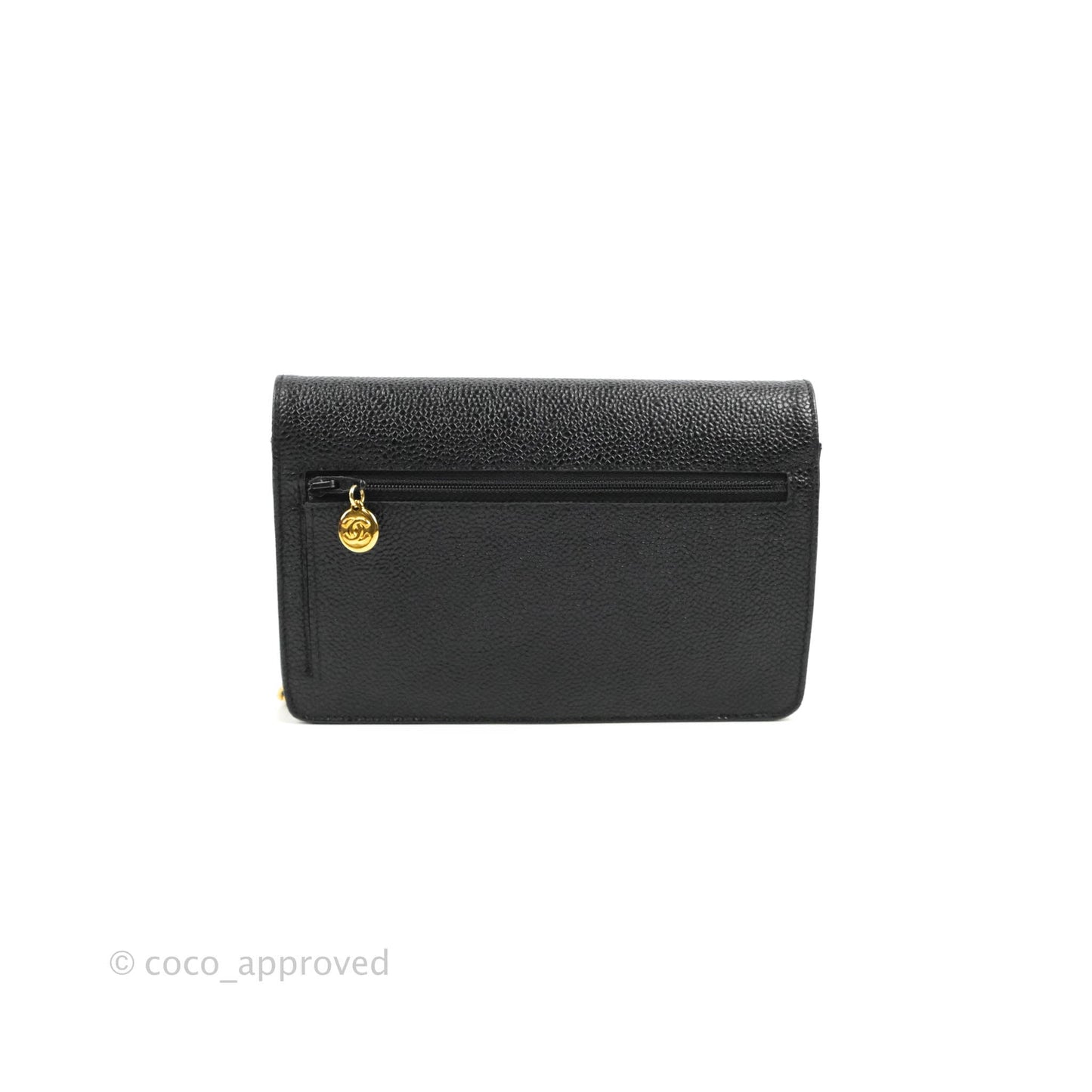 Chanel Vintage CC Wallet on Chain WOC Black Caviar Gold Hardware