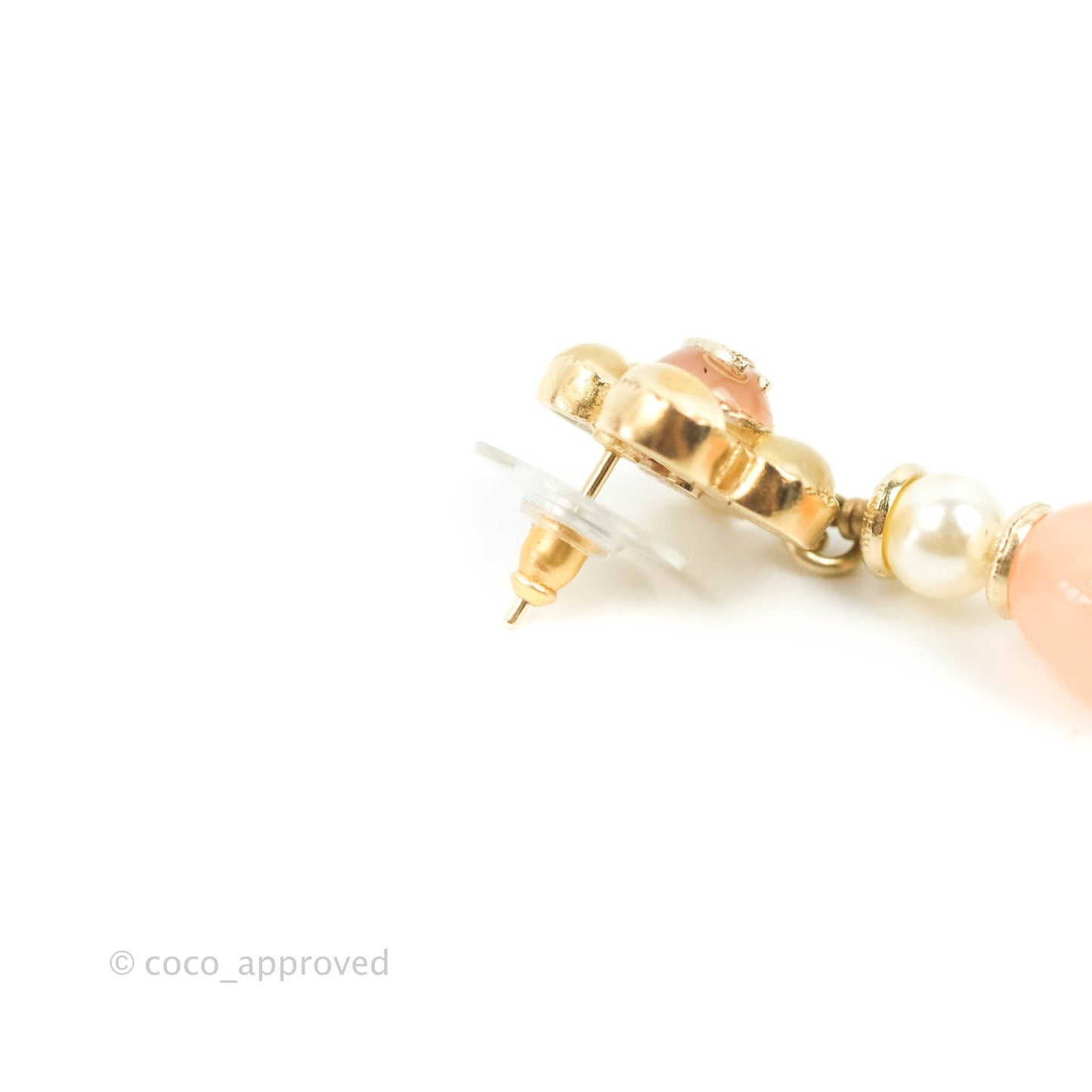 Chanel CC Flower Pink Resin Pearl Drop Earrings 18C