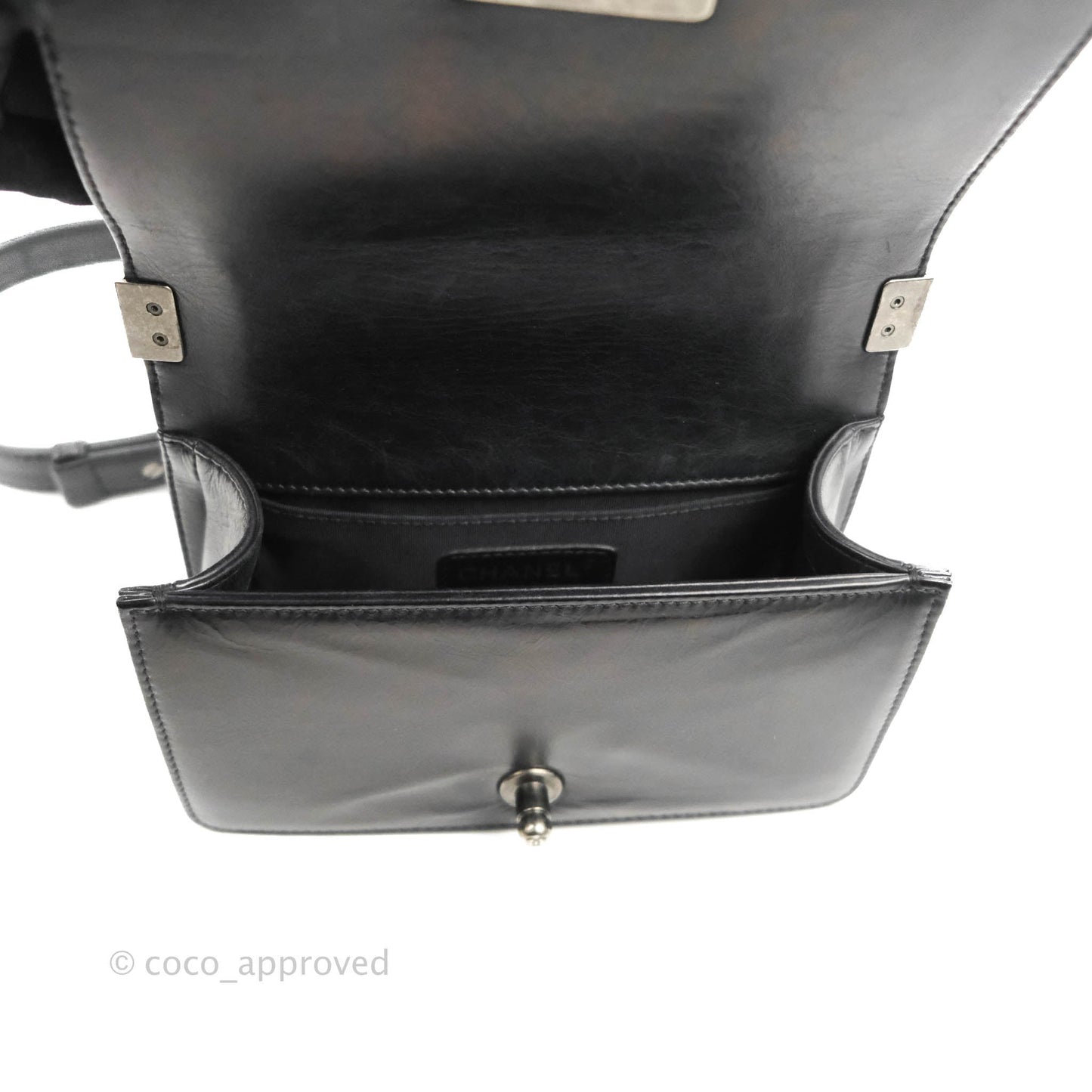 Chanel Small Boy Double Stitch Black Calfskin Ruthenium Hardware