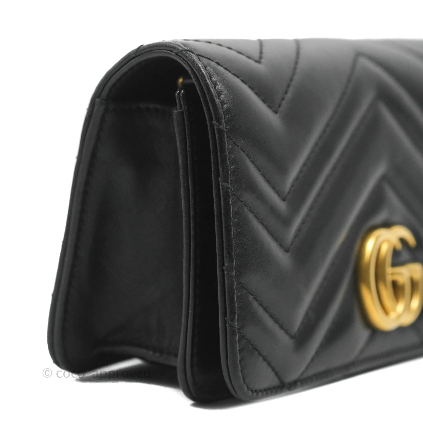 Gucci Matelasse GG Marmont Super Mini Chain Flap Bag Black Calfskin Gold Hardware