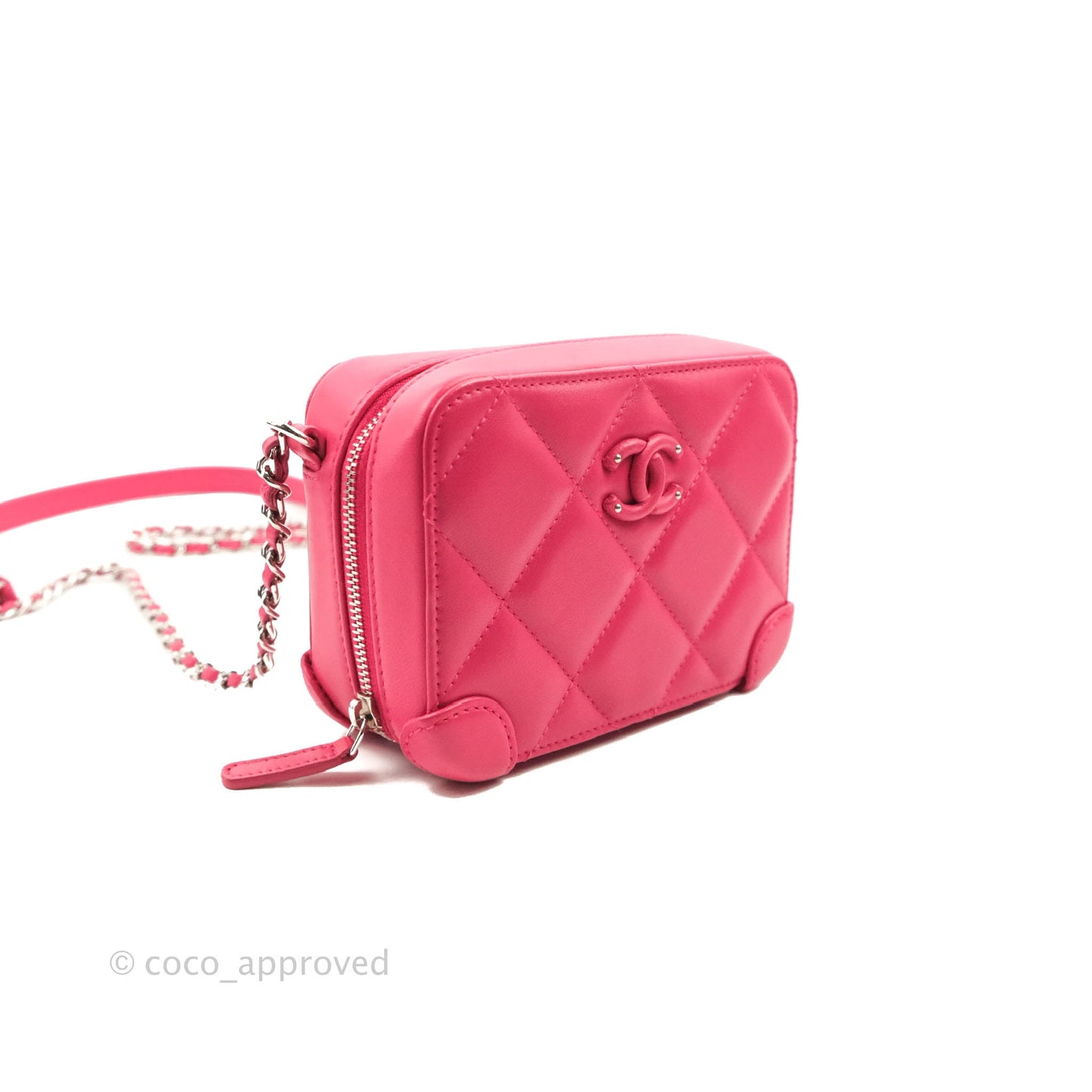 Chanel Mini Quilted Camera Case Pink Lambskin Silver Hardware