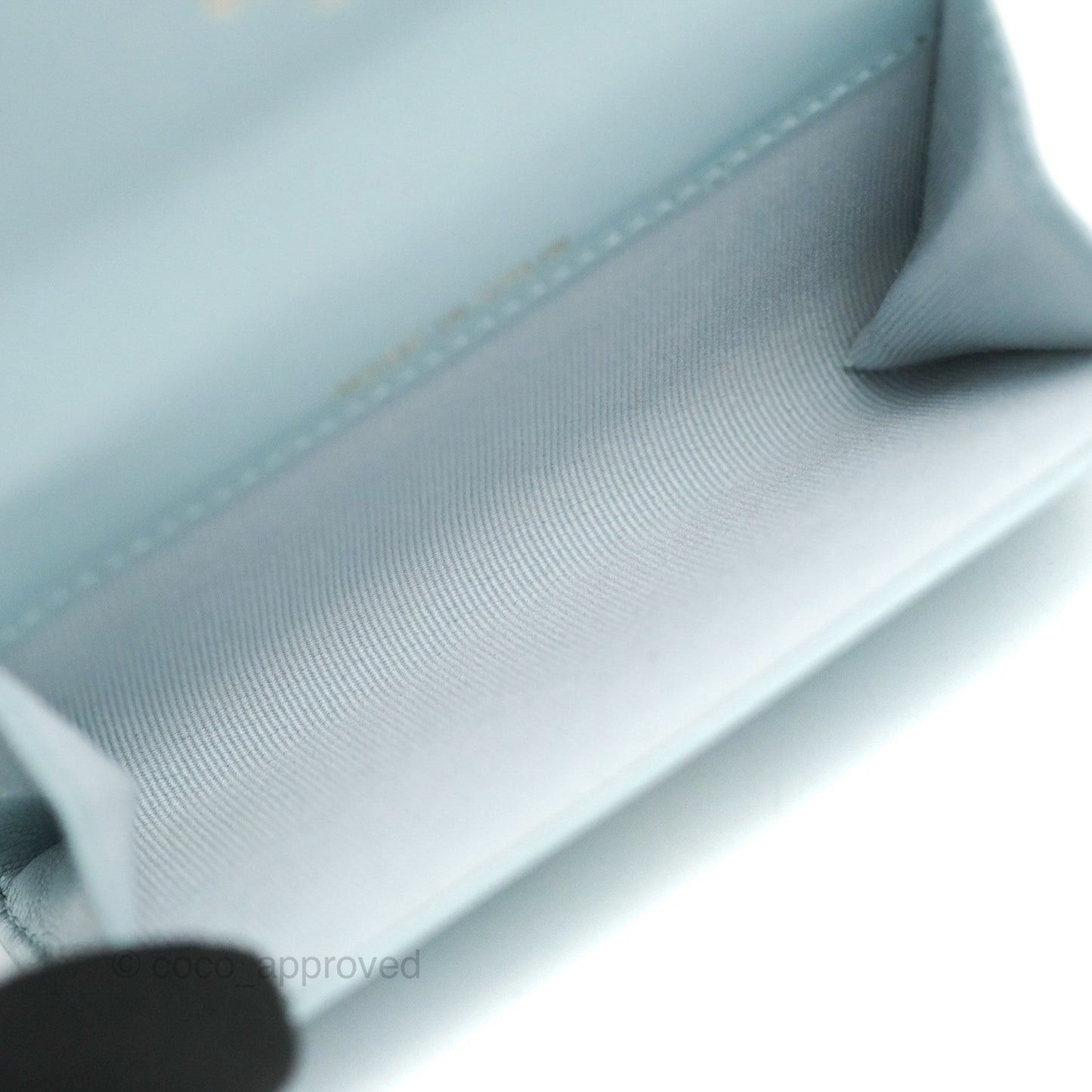 Chanel 19 Quilted Flap Card Holder Light Blue Lambskin