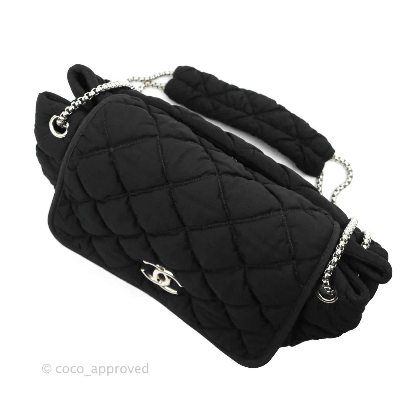Chanel Black Jersey Bubble Quilt Accordion Flap Bag Silver Hardware