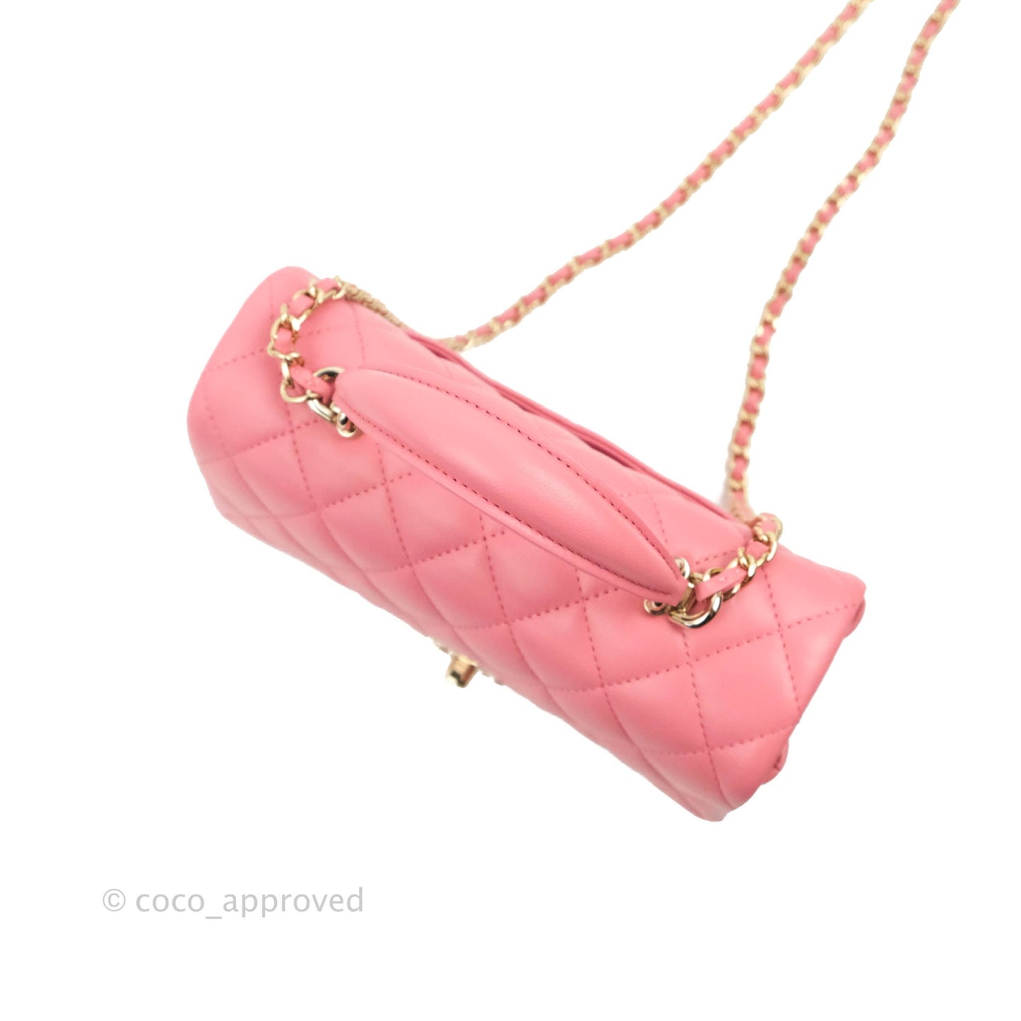 Chanel Top Handle Mini Rectangular Flap Bag Rosy Pink Lambskin Gold Hardware
