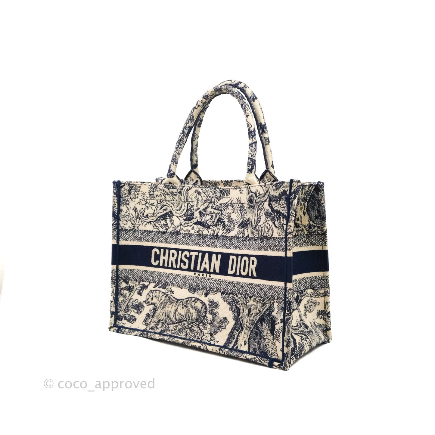 Christian Dior Medium (Old Small) Embroidered Toile De Jouy Canvas Book Tote Blue