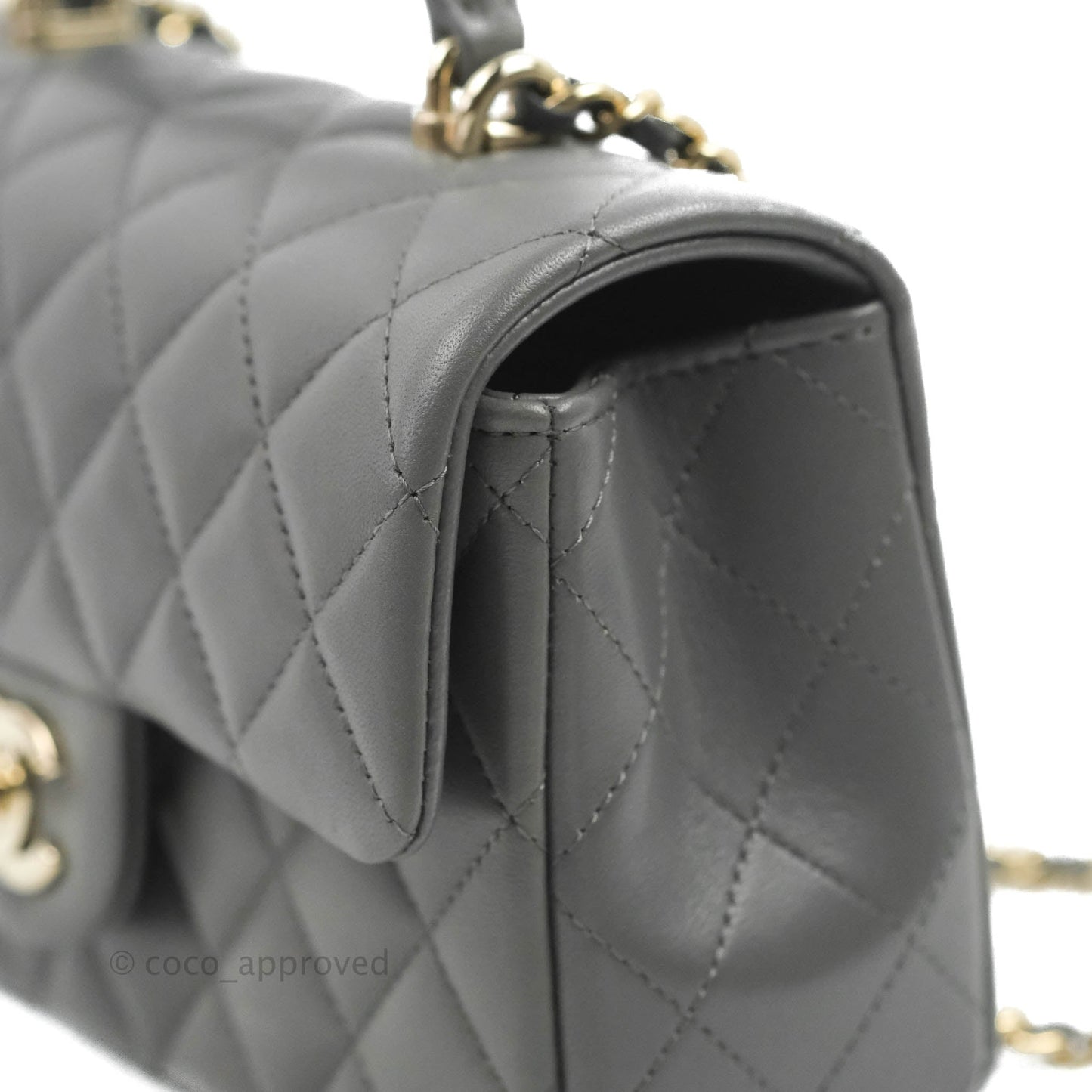 Chanel Top Handle Mini Rectangular Flap Bag Grey Lambskin Gold Hardware
