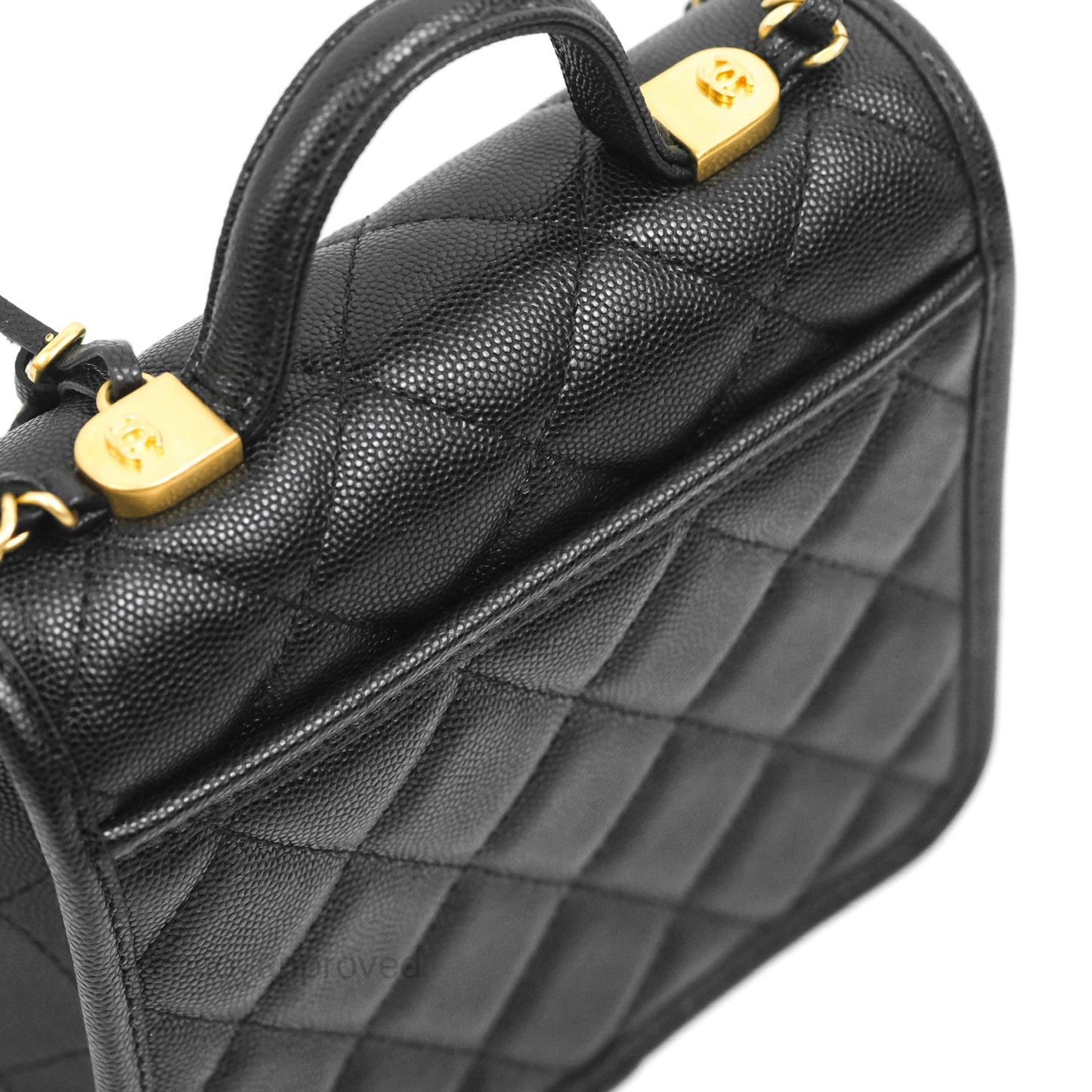 Chanel Mini School Memory Top Handle Flap Bag Black Caviar Aged Gold Hardware