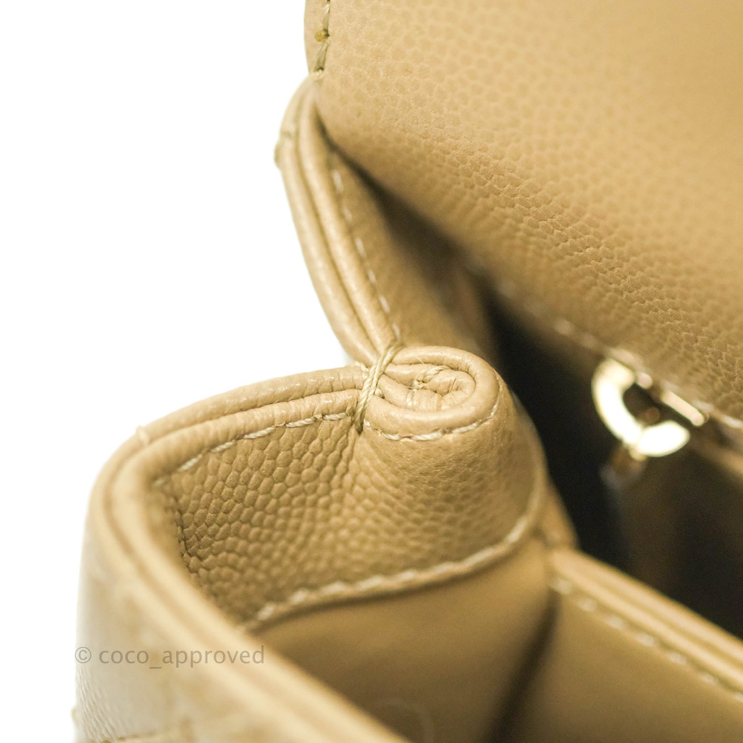 Chanel Mini Beige Coco Handle Quilted Caviar Gold Hardware Embossed Lizard Handle 21A