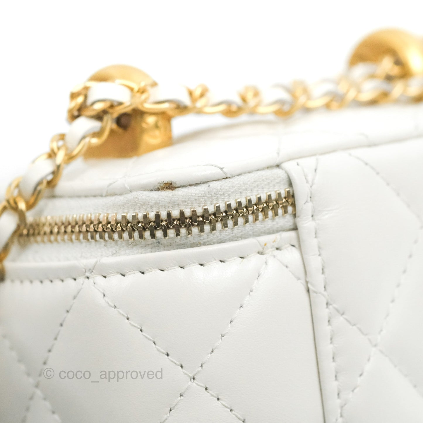 Chanel Quilted Mini Perfect Fit Vanity With Chain White Calfskin Aged Gold Hardware