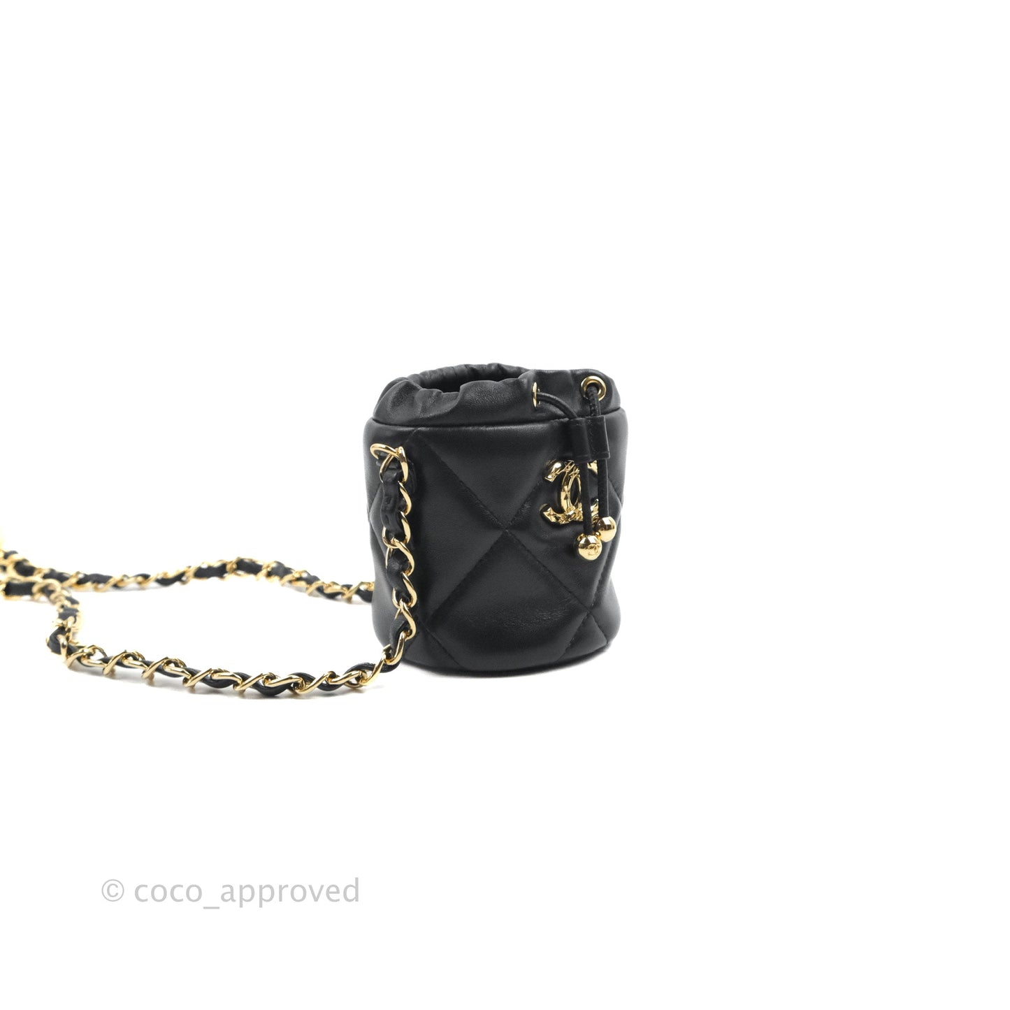 Chanel Mini Bucket Bag with Fluffy Chain Black Lambskin Gold Hardware