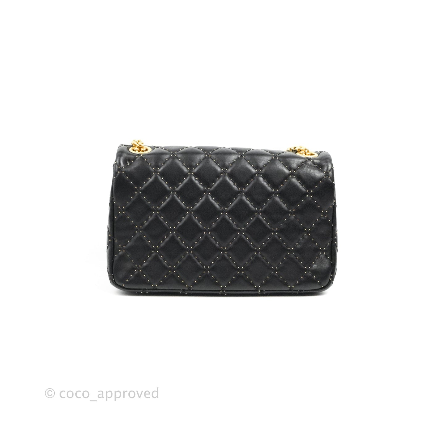 Chanel Quilted Stitched Flap Bag Lambskin Black Aged Gold Hardware 15A