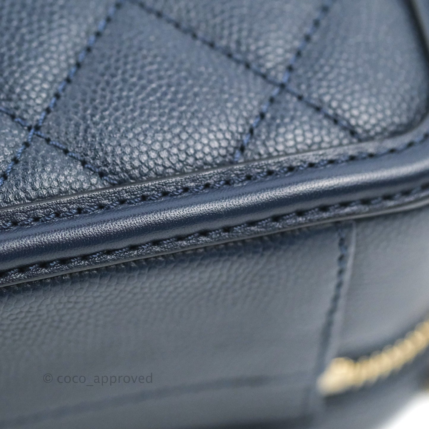Chanel Quilted Small CC Filigree Vanity Case Navy Caviar Gold Hardware