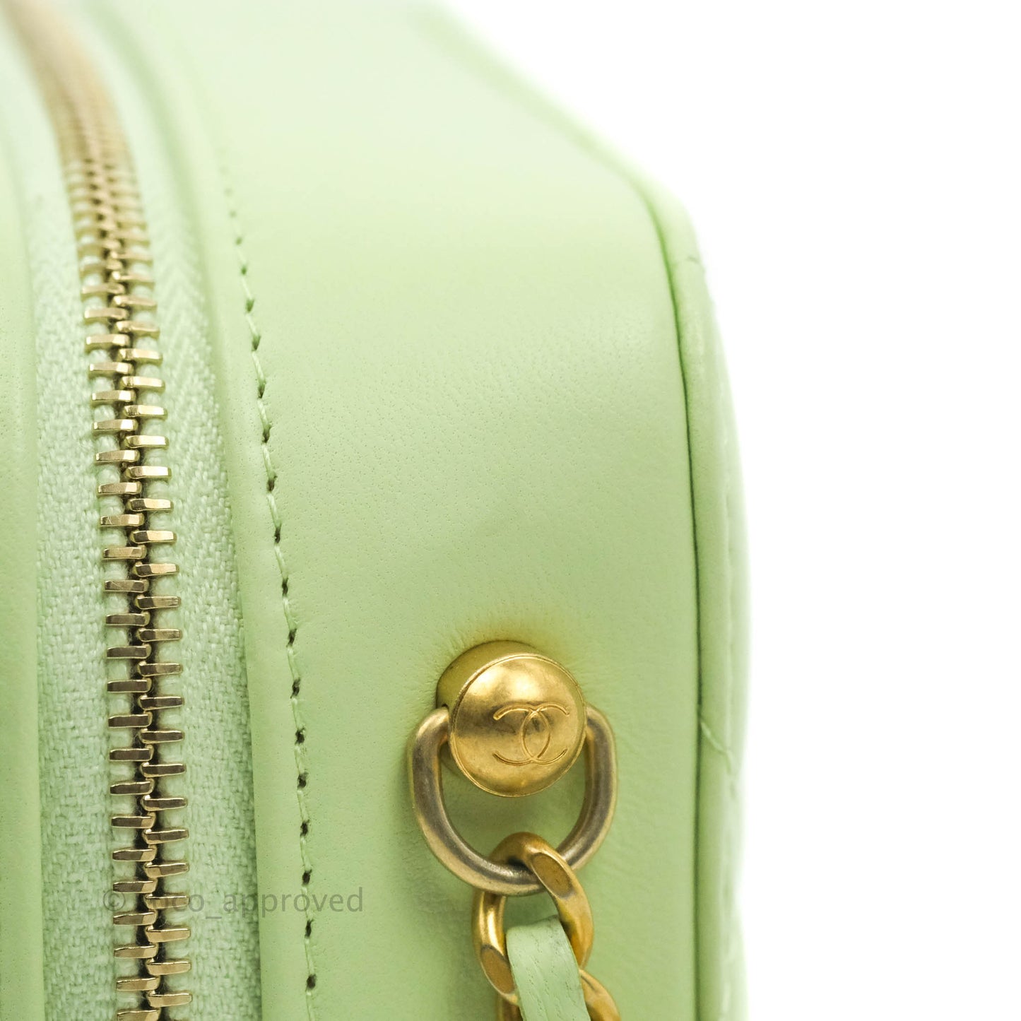 Chanel Mini Pearl Crush Quilted Camera Case Pastel Green Lambskin Aged Gold Hardware