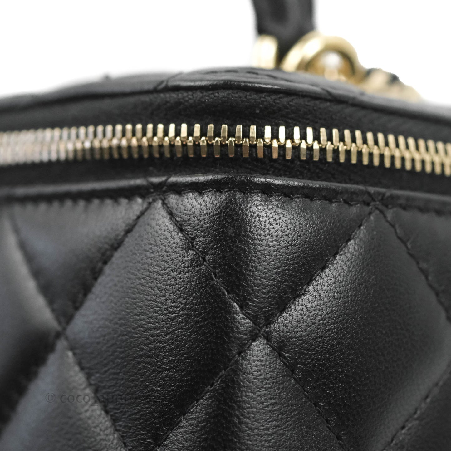 Chanel Vanity Rectangular Top Handle Black Lambskin Gold Hardware