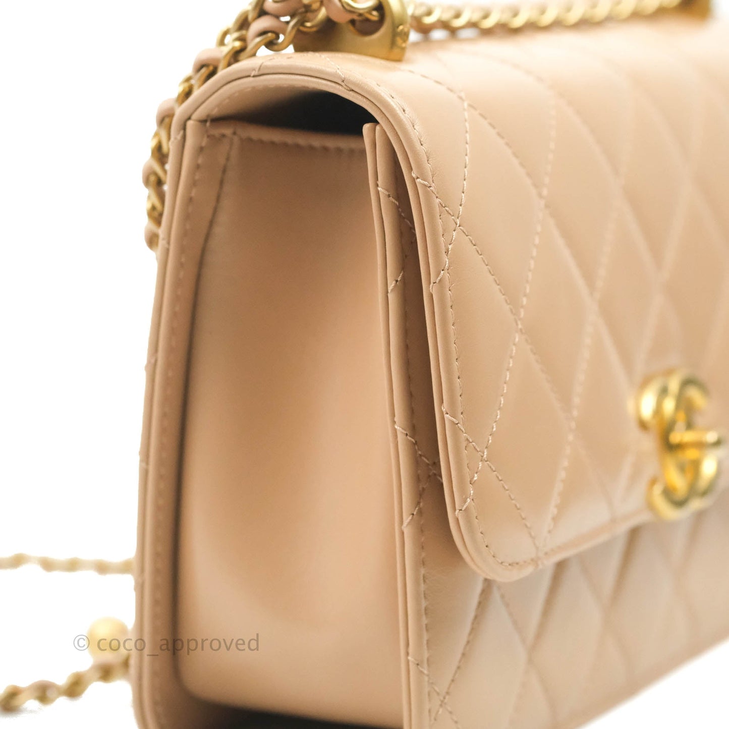 Chanel Quilted Perfect Fit Adjustable Beige Calfskin Gold Hardware 21A