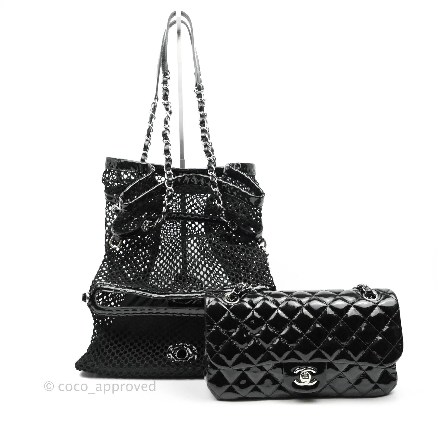 Chanel La Madrague Large Net Tote w Removable Patent Medium Flap